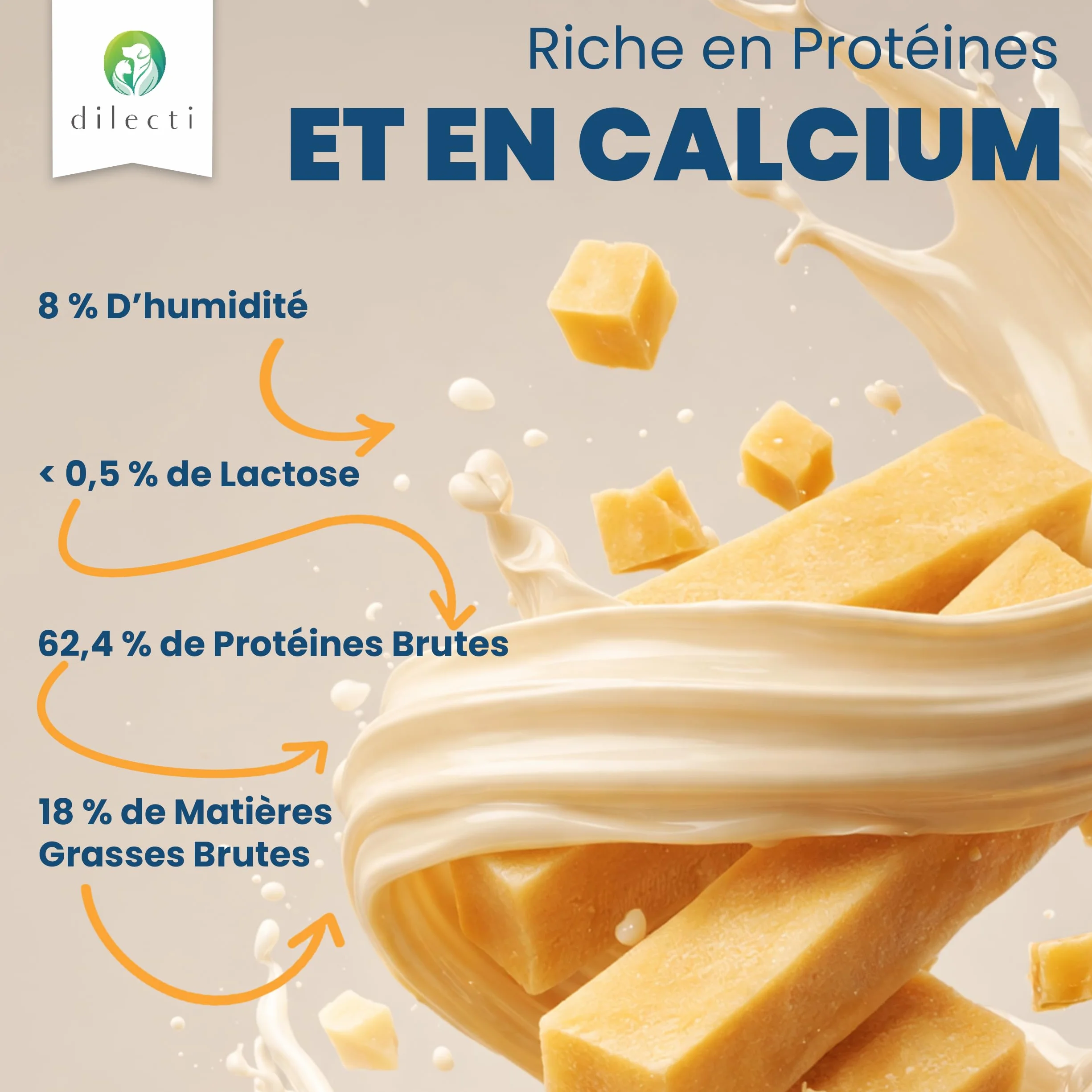 Dilecti Os au Fromage Naturel pour Chiens Friandises à Mâcher Taille L Lot de 3