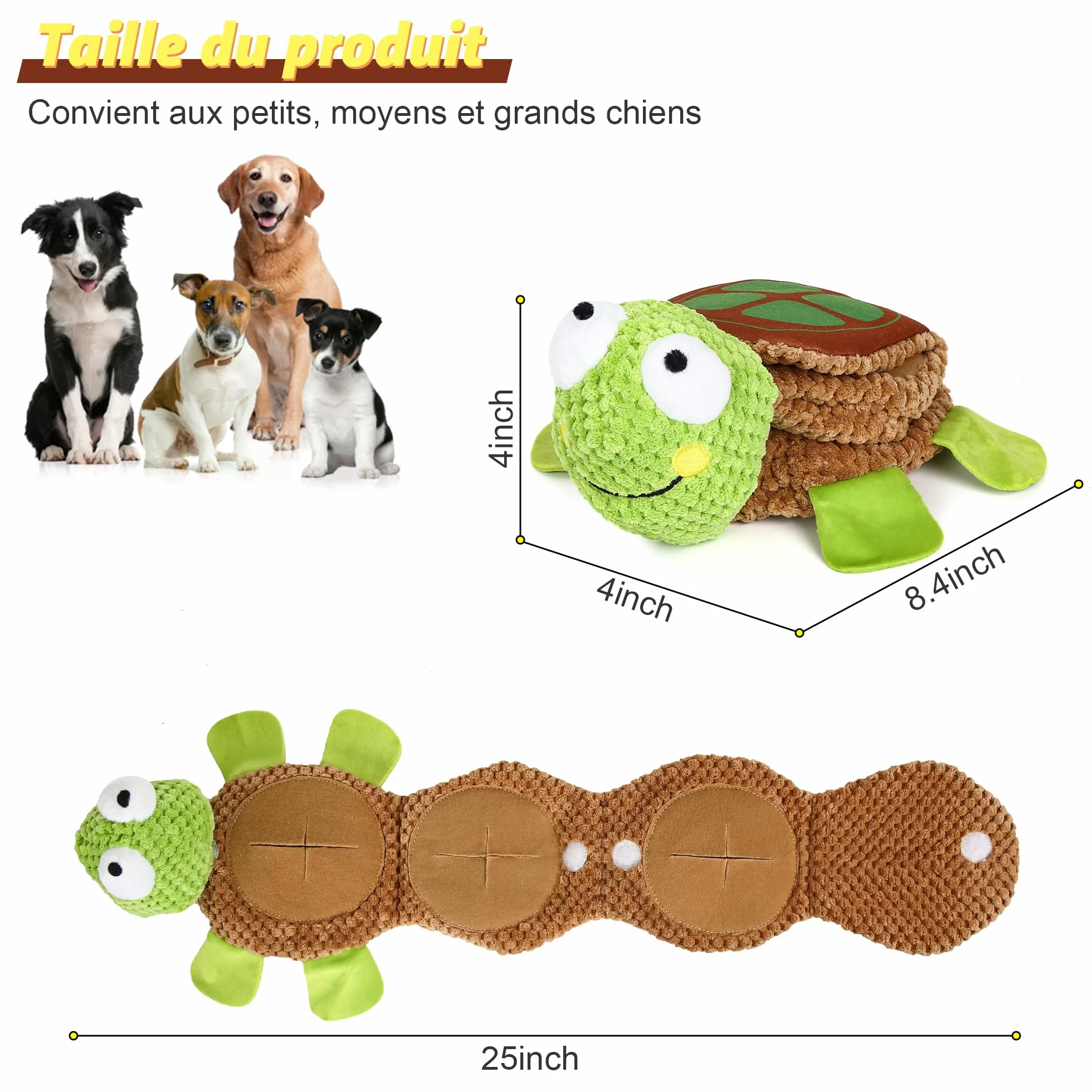Iokheira Jouets Interactifs pour Chiens Couineurs Robustes avec Chiffon en Coton et Papier Froissé Vert Fluorescent Tortue