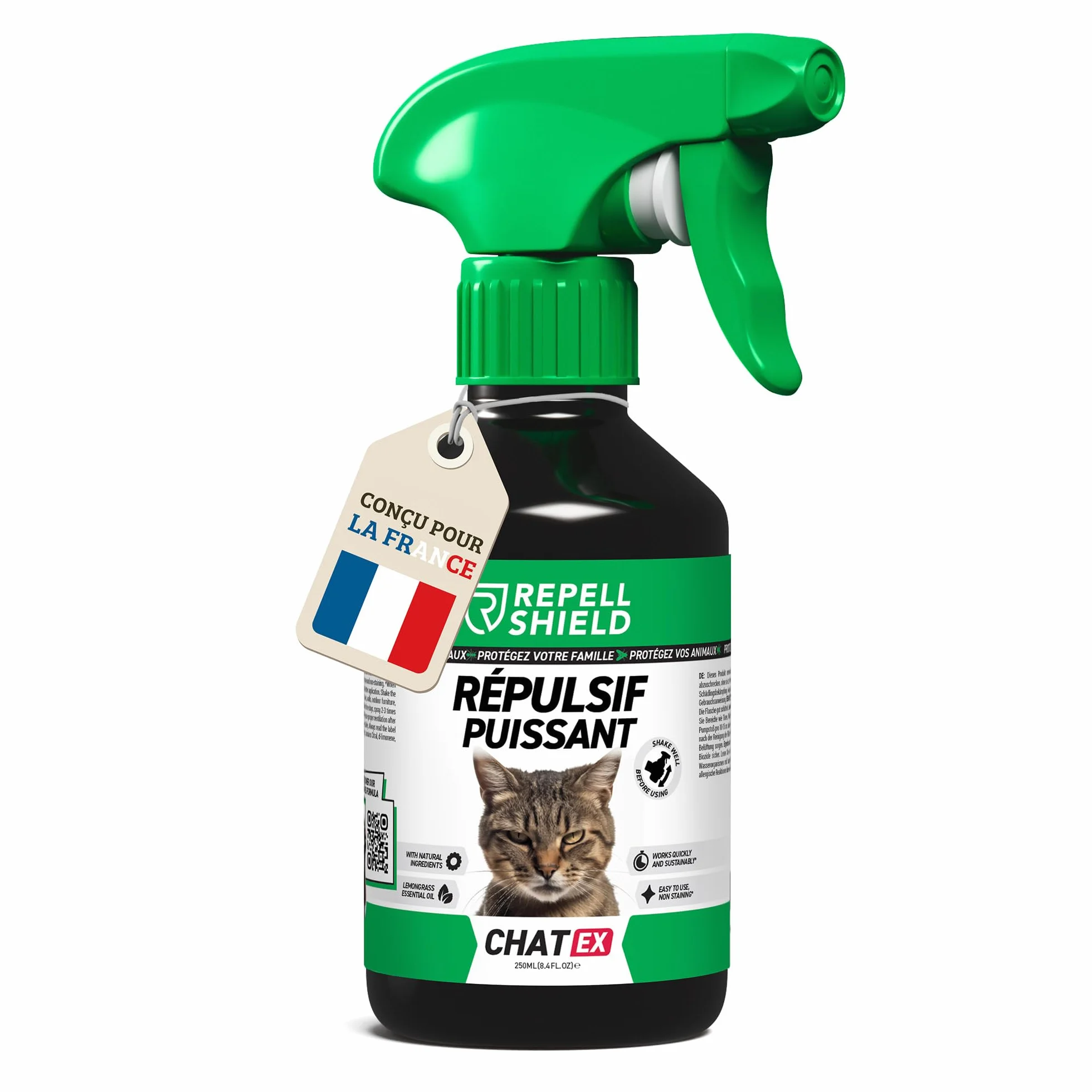 RepellShield® Répulsif Chat Extérieur Intérieur 250ml Non Tachant Naturel Anti Griffe Anti Marquage Urinaire Protection Longue Durée Textile Canapé Jardin