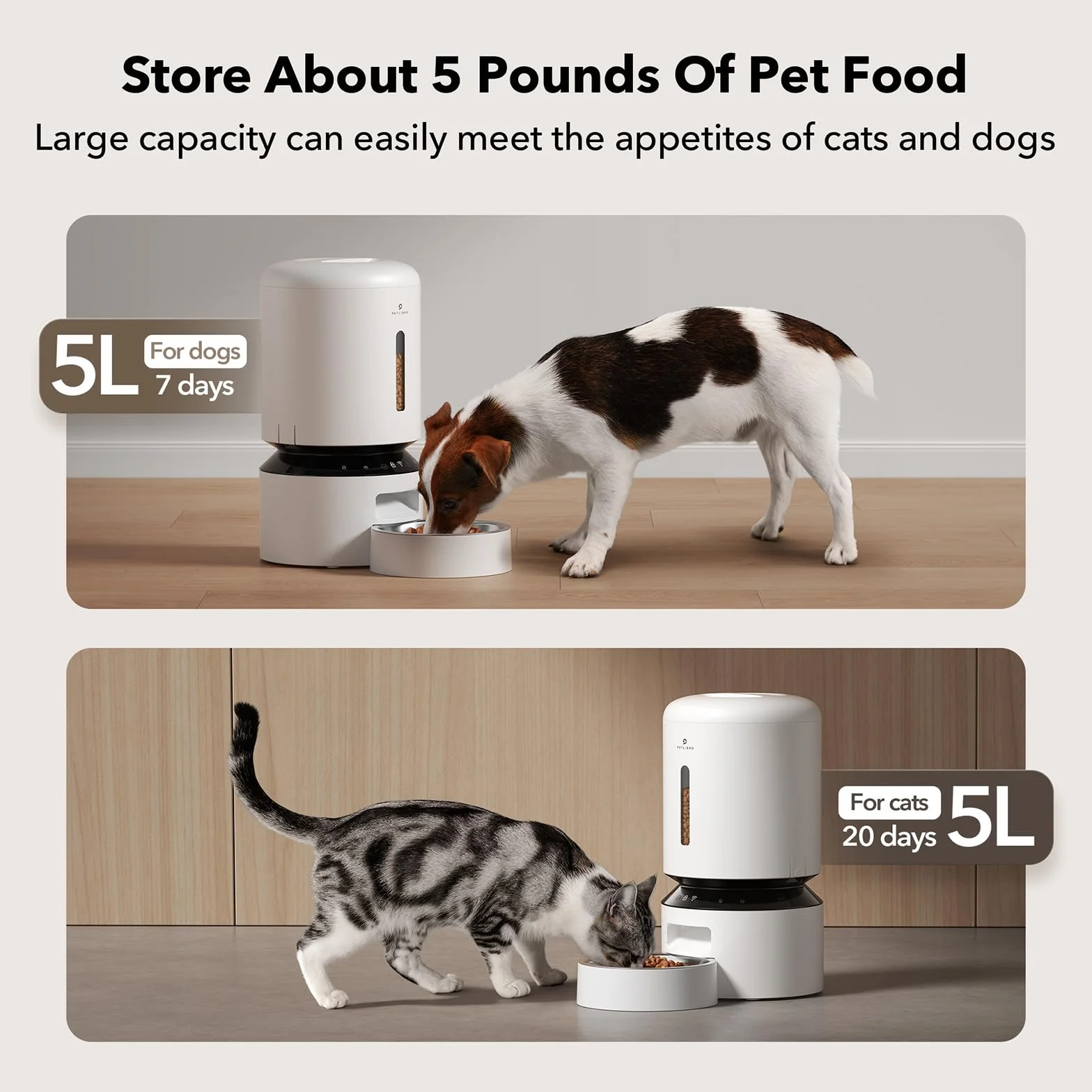 PETLIBRO 5L Distributeur Automatique pour Chat avec APP WiFi 5G 2.4G Mangeoire pour Chien Capteur de Nourriture Faible Blocage Enregistrement Sonore
