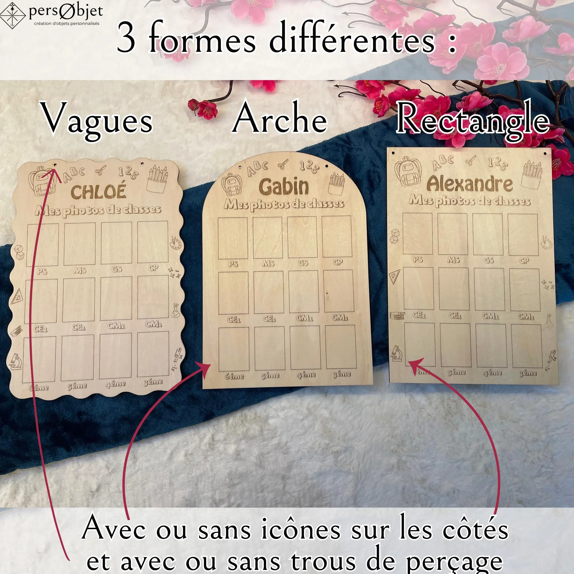 Cadre en bois personnalisé photo classe A3 28x40cm souvenir scolaire