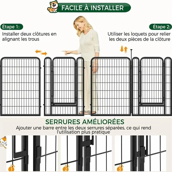 Yaheetech Parc pour Chien 8 Panneaux Enclos Chiens 68 x 100 cm Clôture en Métal Chenil Exterieur