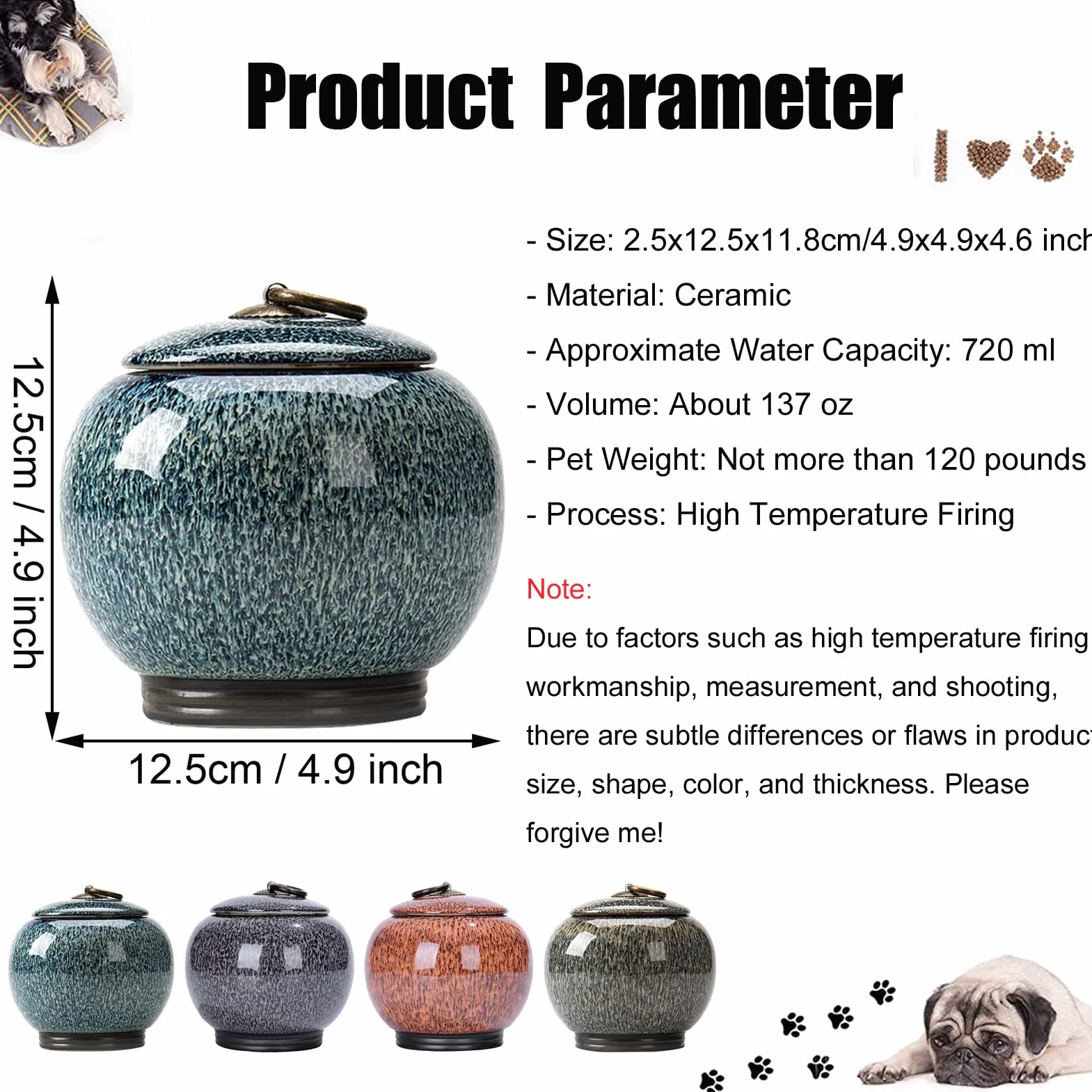 Urnes pour Cendres Animaux de Compagnie Chat Chien en Céramique Personnalisé Bleu