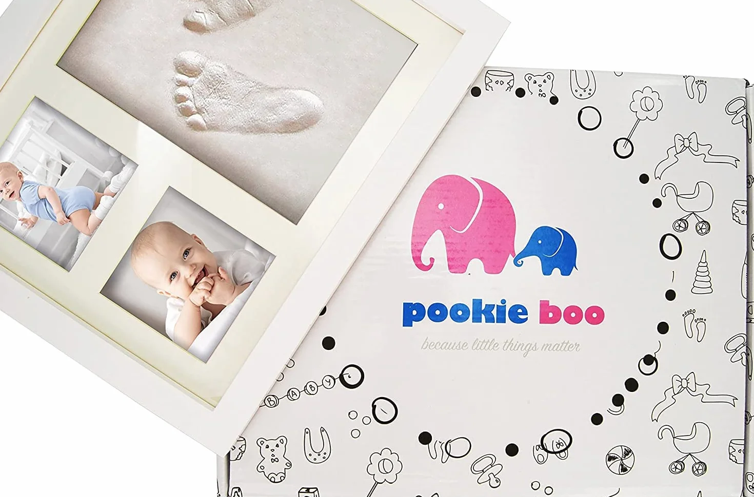 Kit Empreinte Pieds et Mains Bébé Cadre Bois Verre Acrylique Support 2 Photos Cadeau Noël