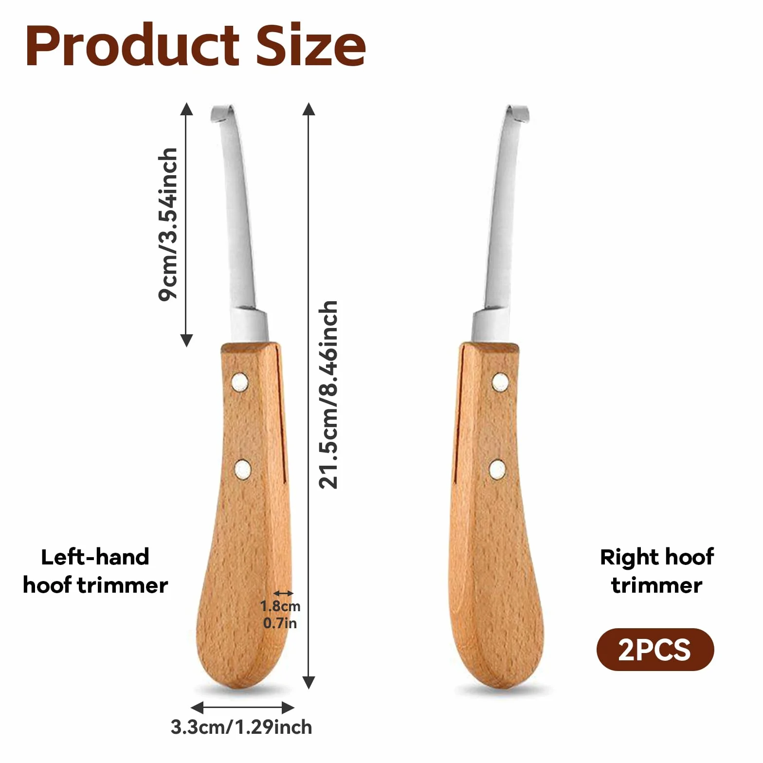 Couteau à Sabot 21.5 cm Acier Inoxydable Soins des Sabots Gaucher Droitier Outil Parage Manche en Bois Chevaux Bovins Ovins