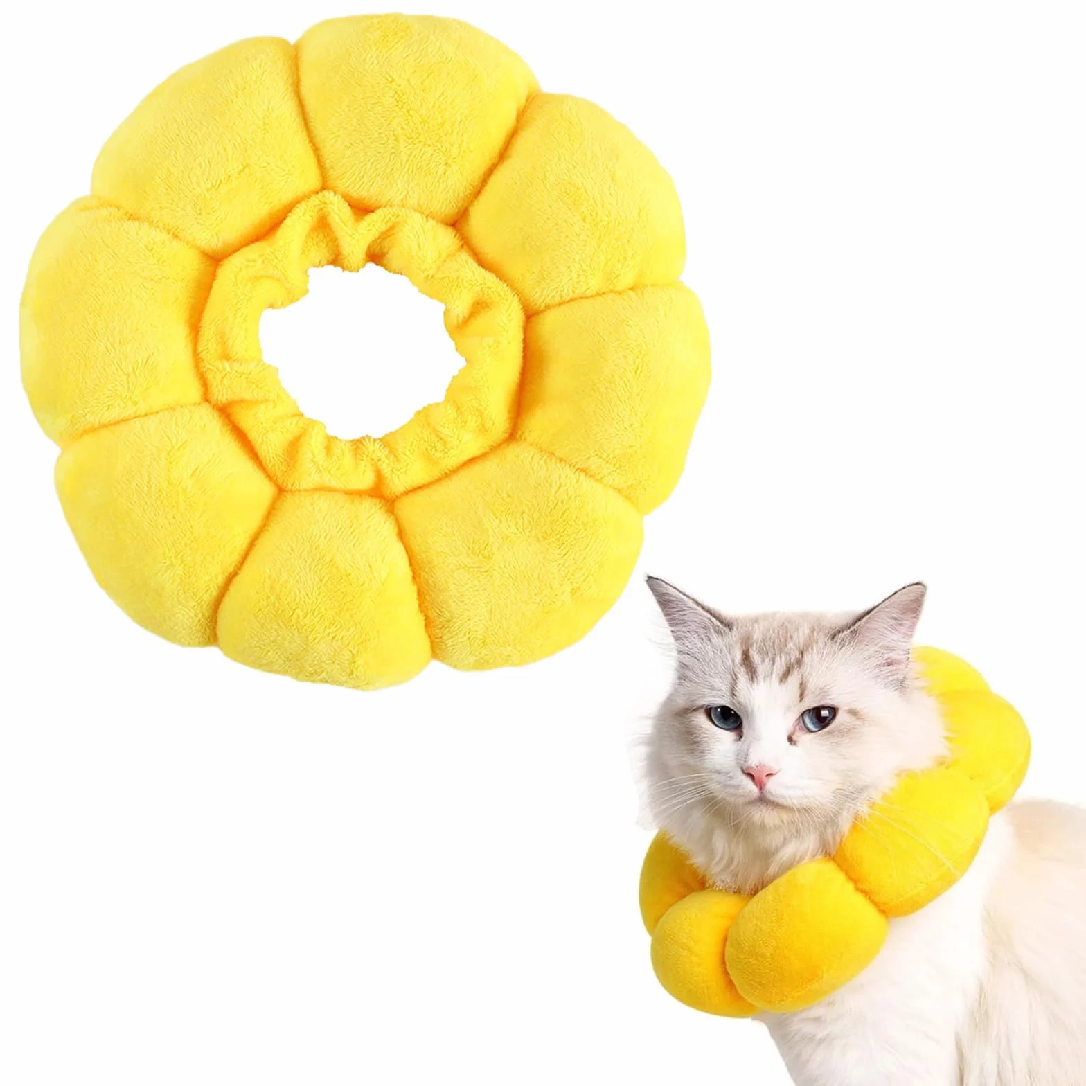 Collerette Chat Anti Léchage Ajustable Tournesol Doux Confortable Jaune L