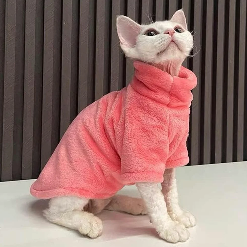 Manteau d'hiver pour chat Sphinx à capuche épais double face velours XS