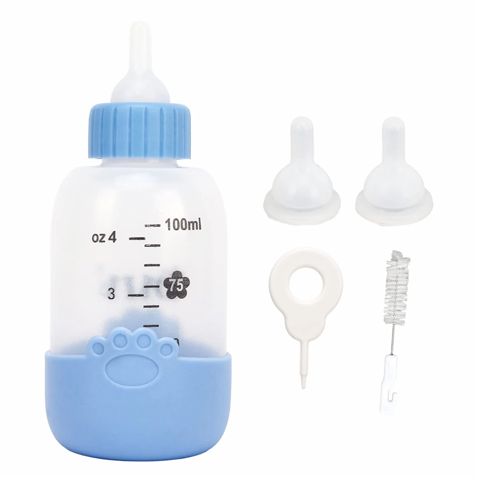 Fockety Kit de Biberon pour Animaux de Compagnie, Bouteille à Presser, Tétine Remplaçable (Bleu)