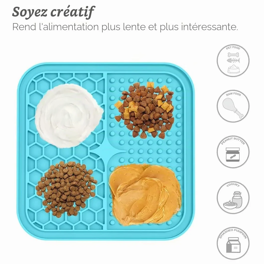 Tapis de Léchage Chiens et Chats 15x15cm Alimentation Lente Anti-Anxiété Bleu Ciel Violet