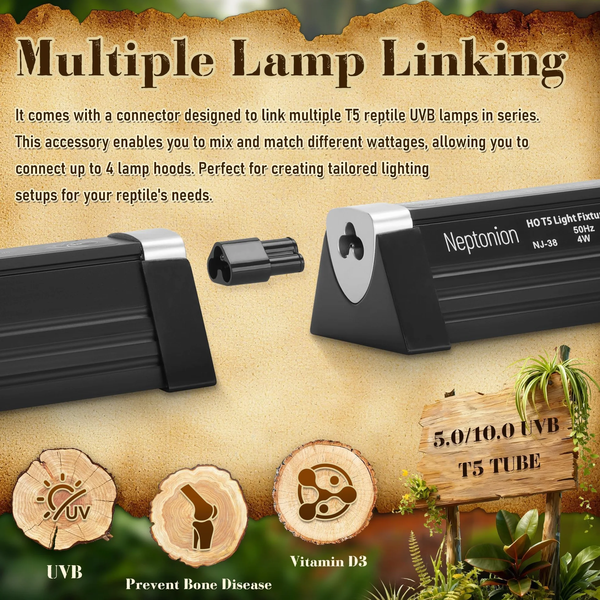 Lampe UVB T5 31,8 cm 8 W pour reptile terrarium avec ampoule UVB 5.0