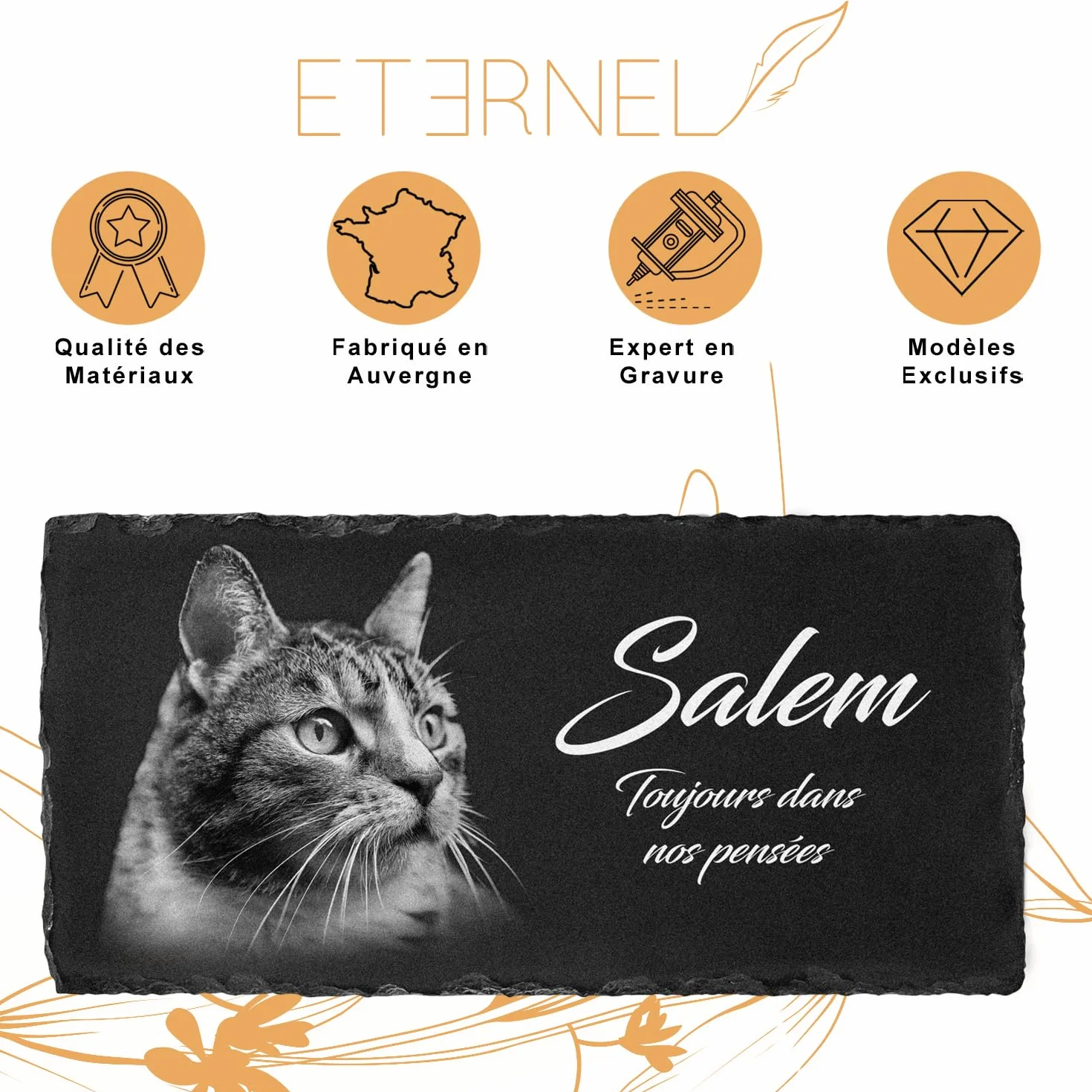 Plaque Funéraire Personnalisée pour Animaux Ardoise Granit Empreinte Photo Texte