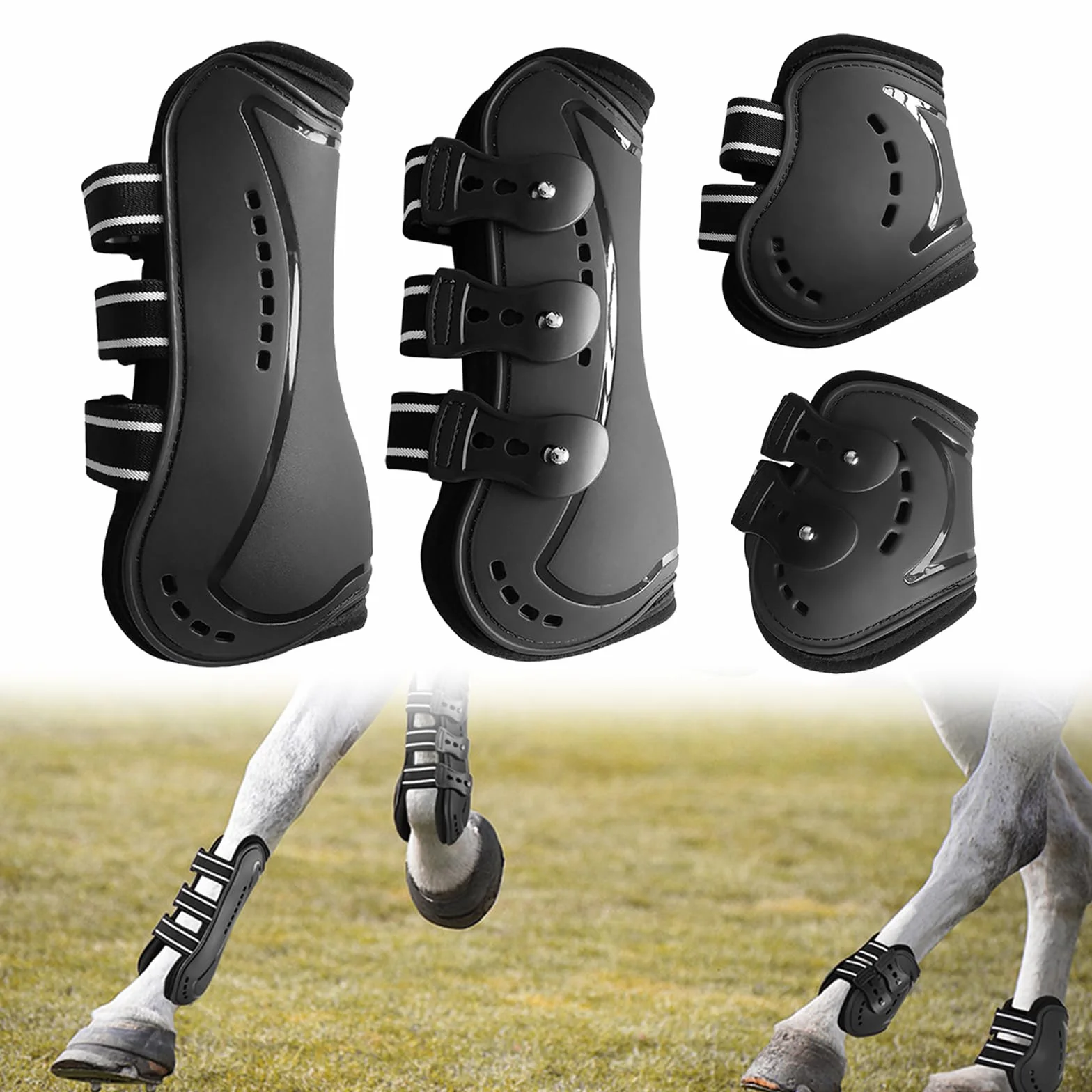 Guêtres de Tendon de Cheval Lot de 4, Néoprène PU, Sport Équestre, Bottes de Saut Avant