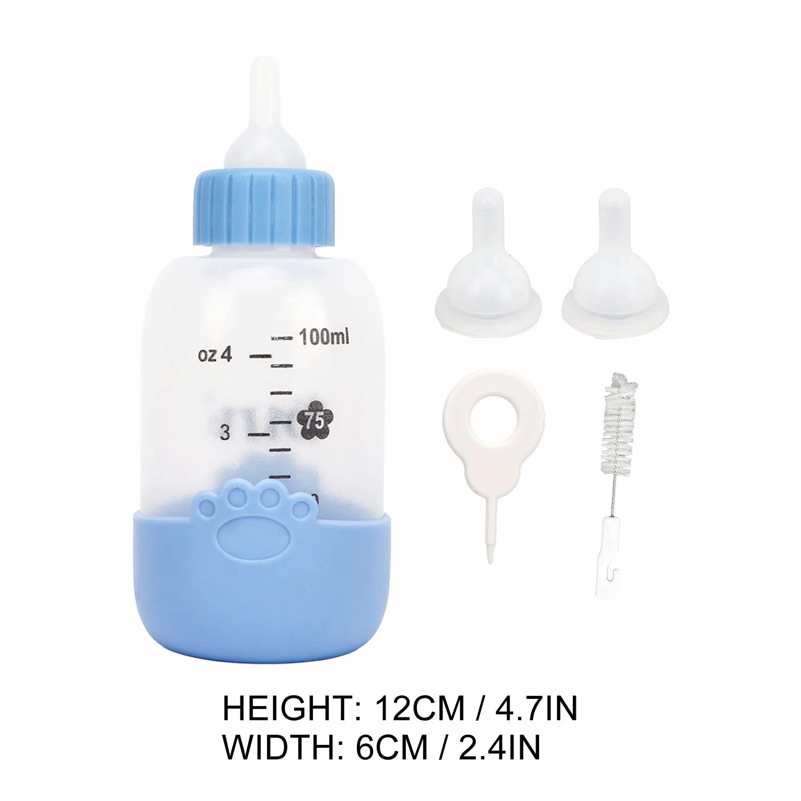 Fockety Kit de Biberon pour Animaux de Compagnie, Bouteille à Presser, Tétine Remplaçable (Bleu)