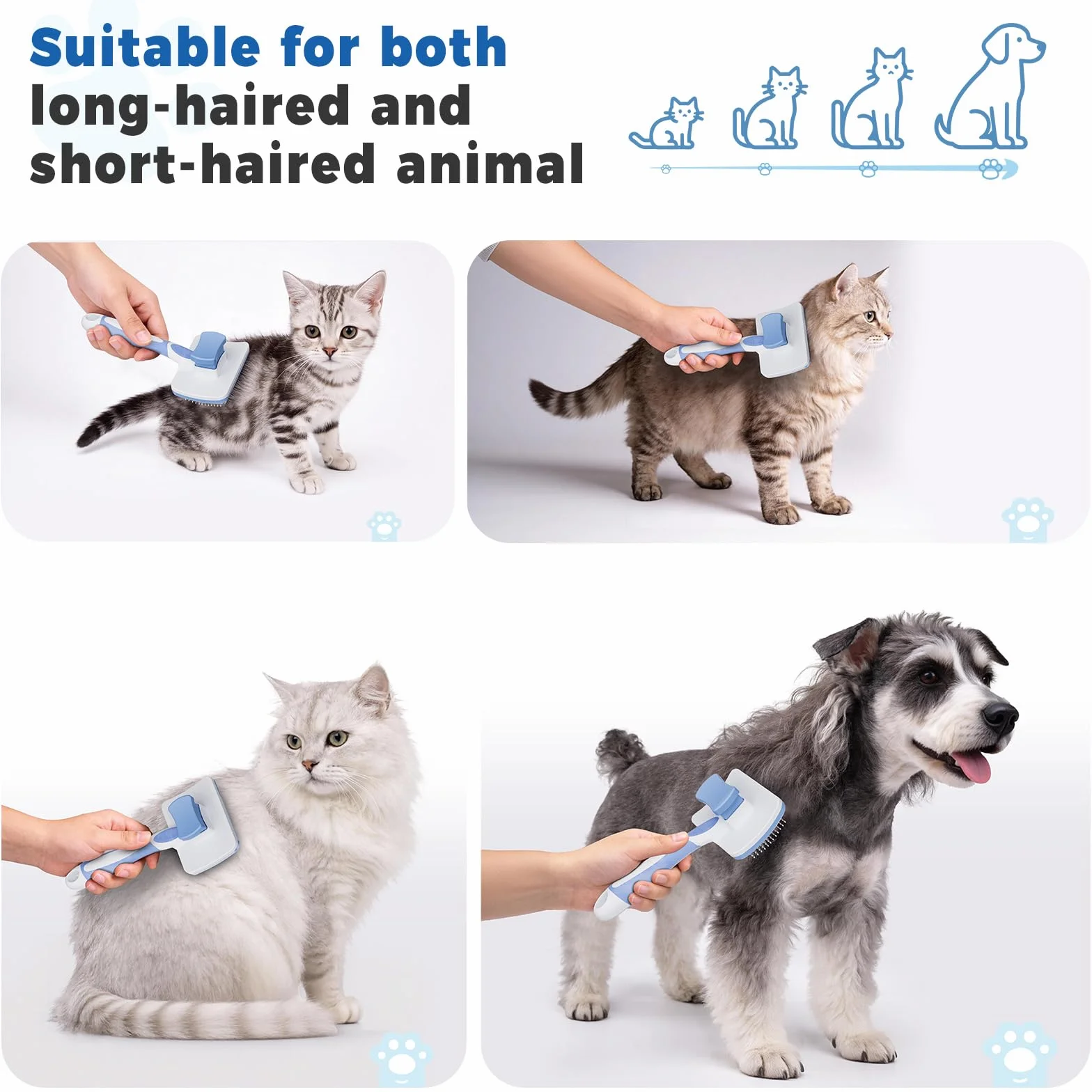 Diboniur Brosse Autonettoyante pour Chat et Chien, Poils Longs et Courts, Outil Animaux, Élimine Sous-poil et Nœuds (Bleu)