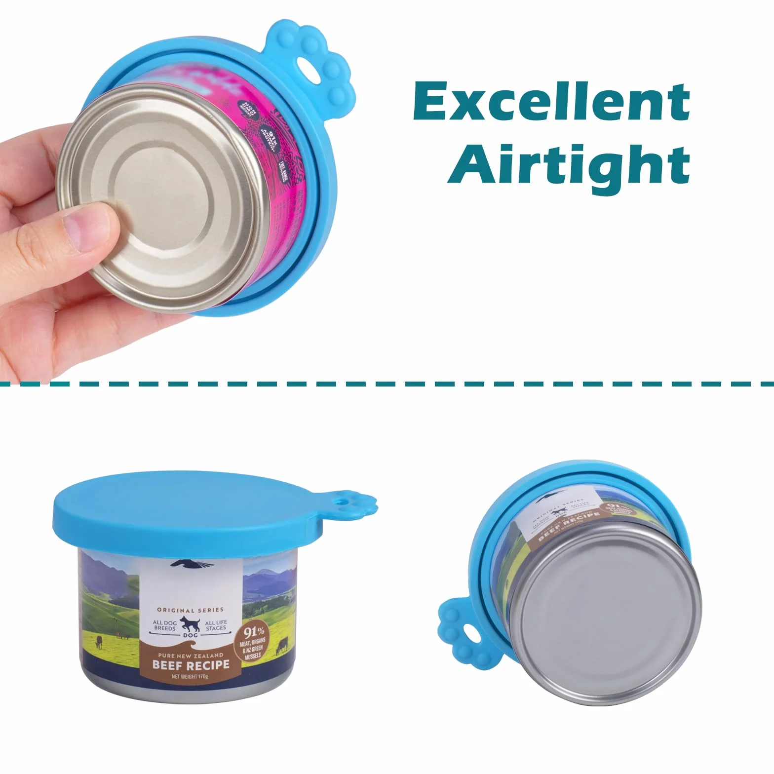 PetBonus Couvercles en Silicone Sans BPA pour Boîtes de Nourriture pour Animaux, Lot de 2 Pièces Universel, 1 Couvercle Idéalement pour 3 Tailles Standard de Conserves (bleu,bleu