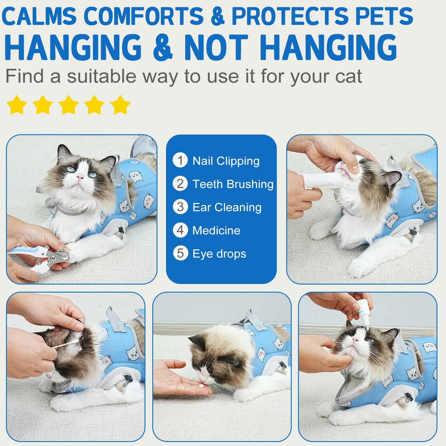 Supet Harnais hamac de toilettage pour chat pour couper les ongles, sangle de toilettage pour chat pour couper les ongles, support de retenue pour animaux de compagnie pour couper les ongles
