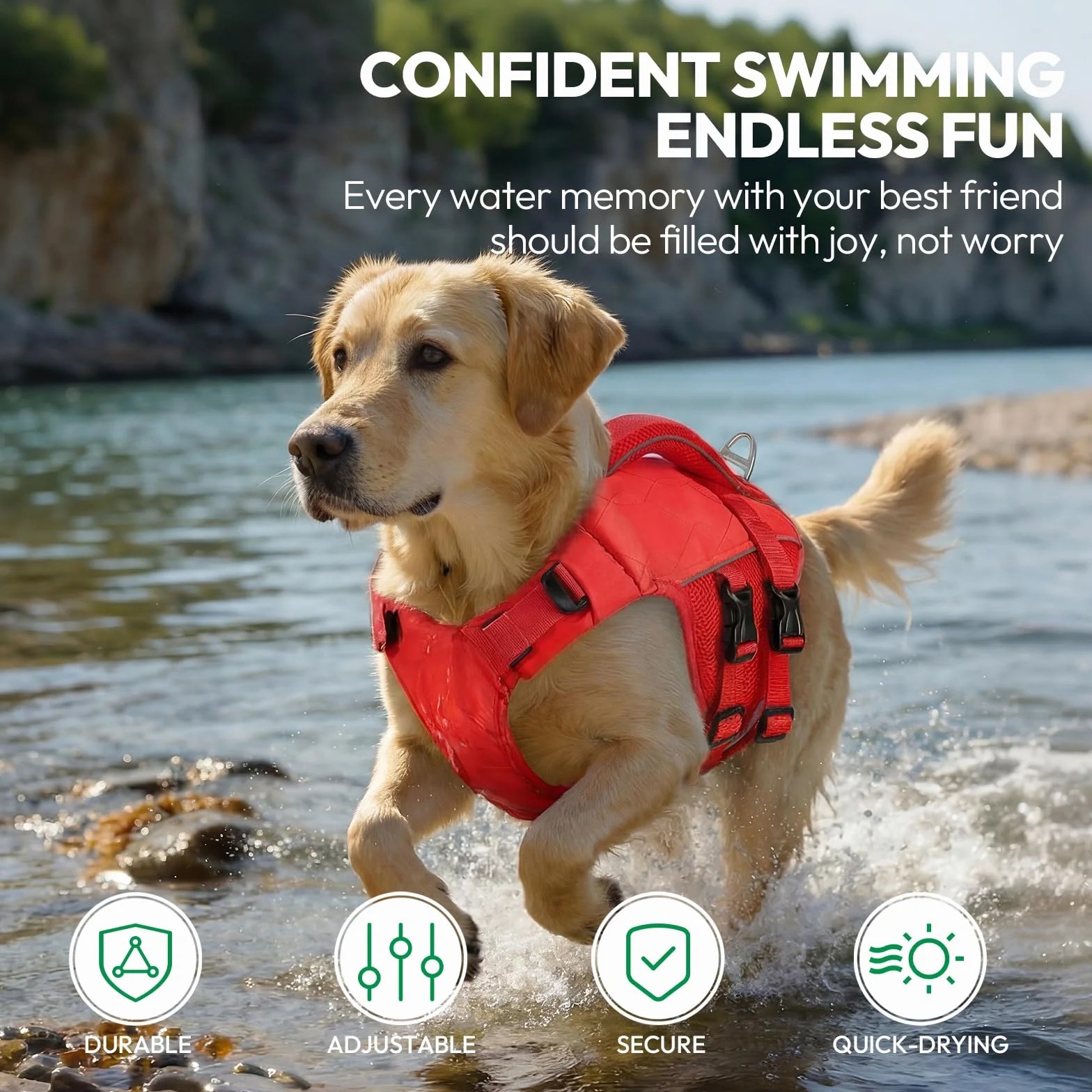 KONVINIT Gilet de Sauvetage pour Chien - Gilet de Flottaison Réglable avec Poignée et Bandes Réfléchissantes