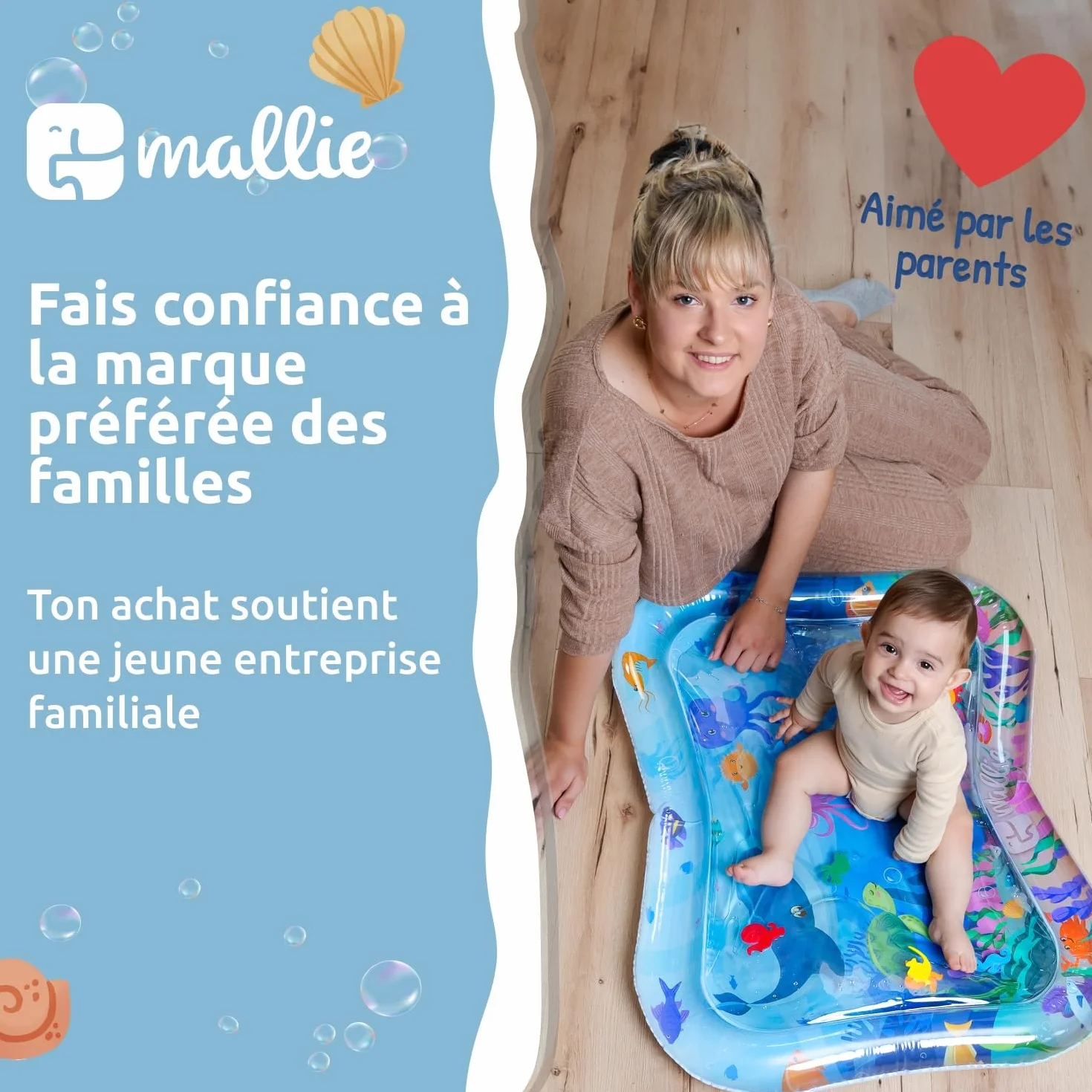 Mallie Tapis d'Eau Bébé Éveil, Tapis de Jeu pour Tummy Time 0-6 Mois, Tapis Gonflable Fille Garçon