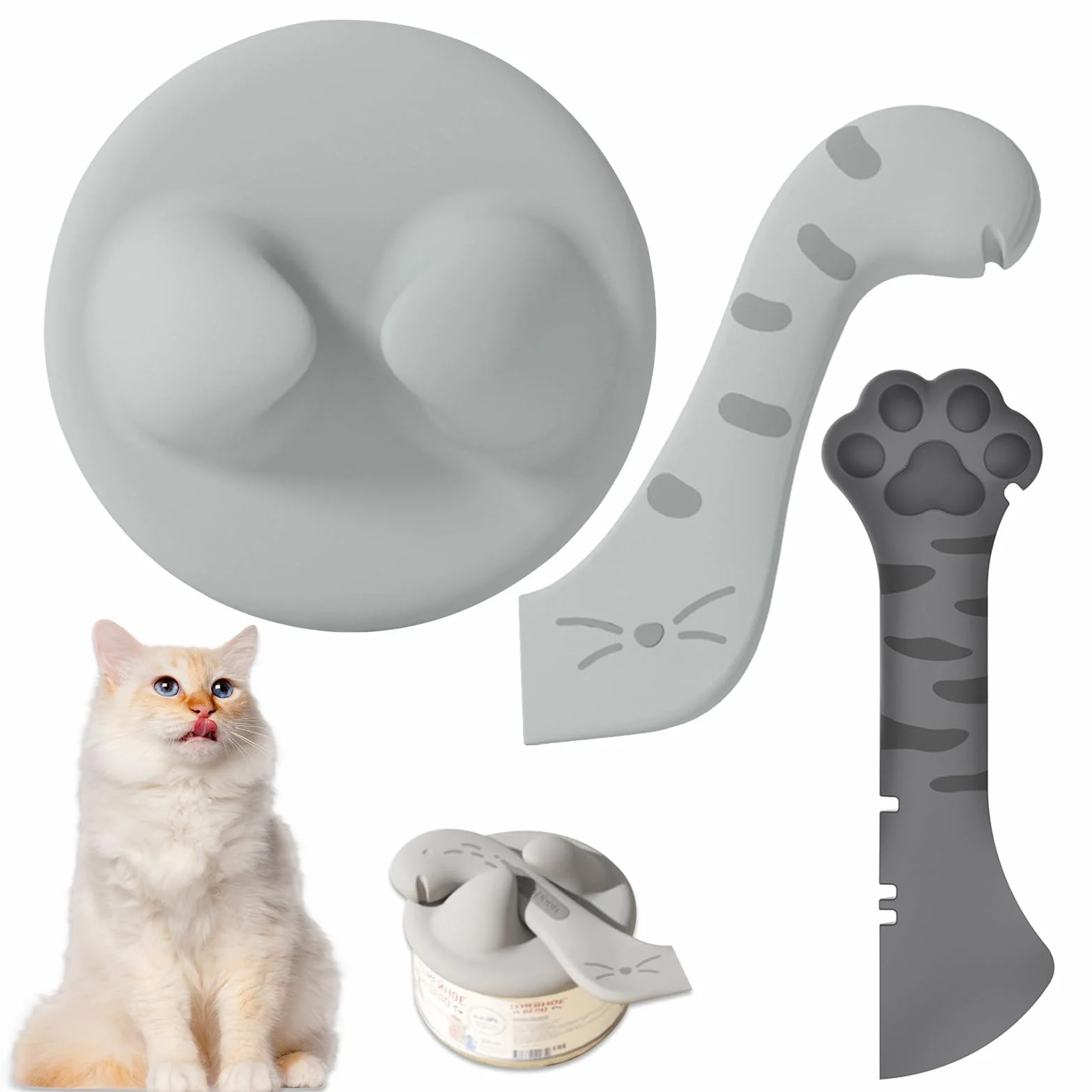 Couvercle Silicone Alimentaire pour Chat, Lot Ensemble Polyvalent pour Nourriture et Conservation