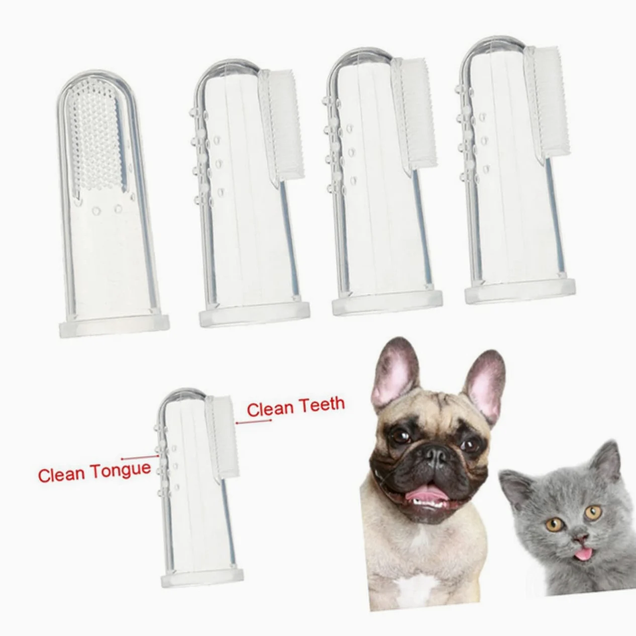 Brosse à Dents pour Animaux à Doigt, Lot de 4, Silicone | Design Moufles Doigt, pour Chaton et Animal de Compagnie, Brosse les Dents et Masse les Gencives