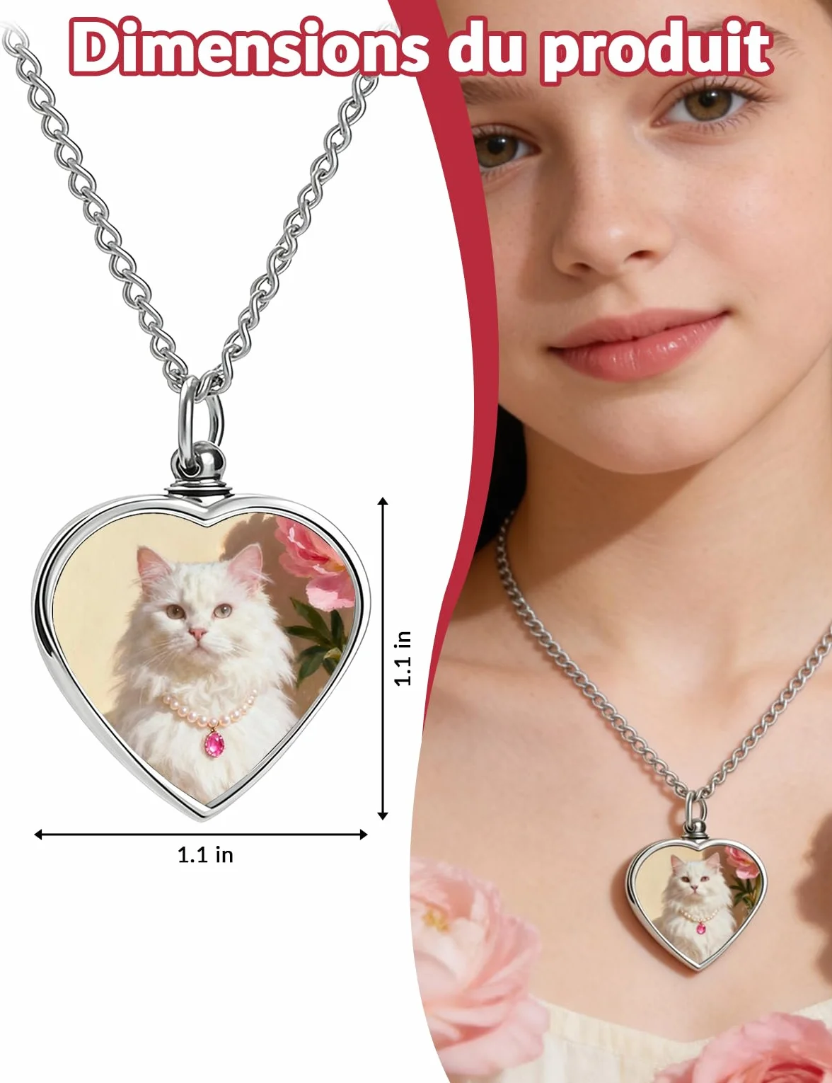 Pendentif Collier Urne Personnalisé Cendres Animal Compagnie Photo Texte Bijou Commémoratif Chien Chat Acier Inoxydable