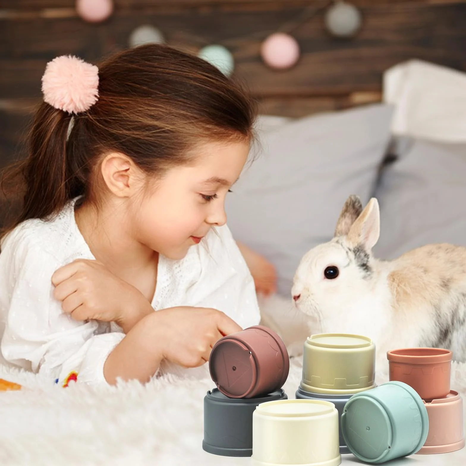 JINTANG 8 PCS Jouet Lapin empilable en Plastique de sécurité pour Cacher la Nourriture et Jouer Couleur Morandi