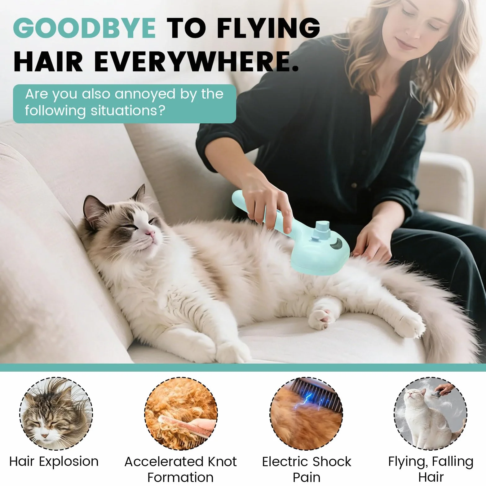Brosse Autonettoyante pour Poils pour Chien Chat Animaux Peigne Multifonctionnel à Vapeur Vert