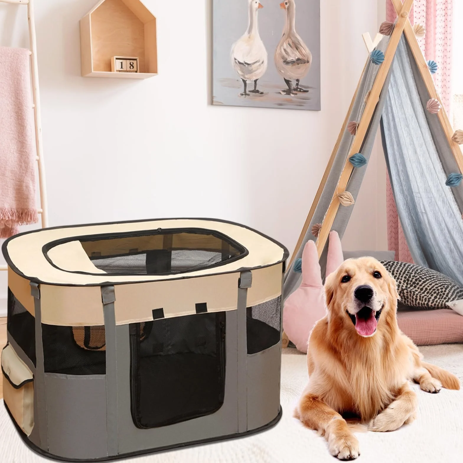 Cage pour Chien Pliable 70 x 55 x 40 cm Parc pour Chien Enclos pour Petits Animaux avec Sac de Transport