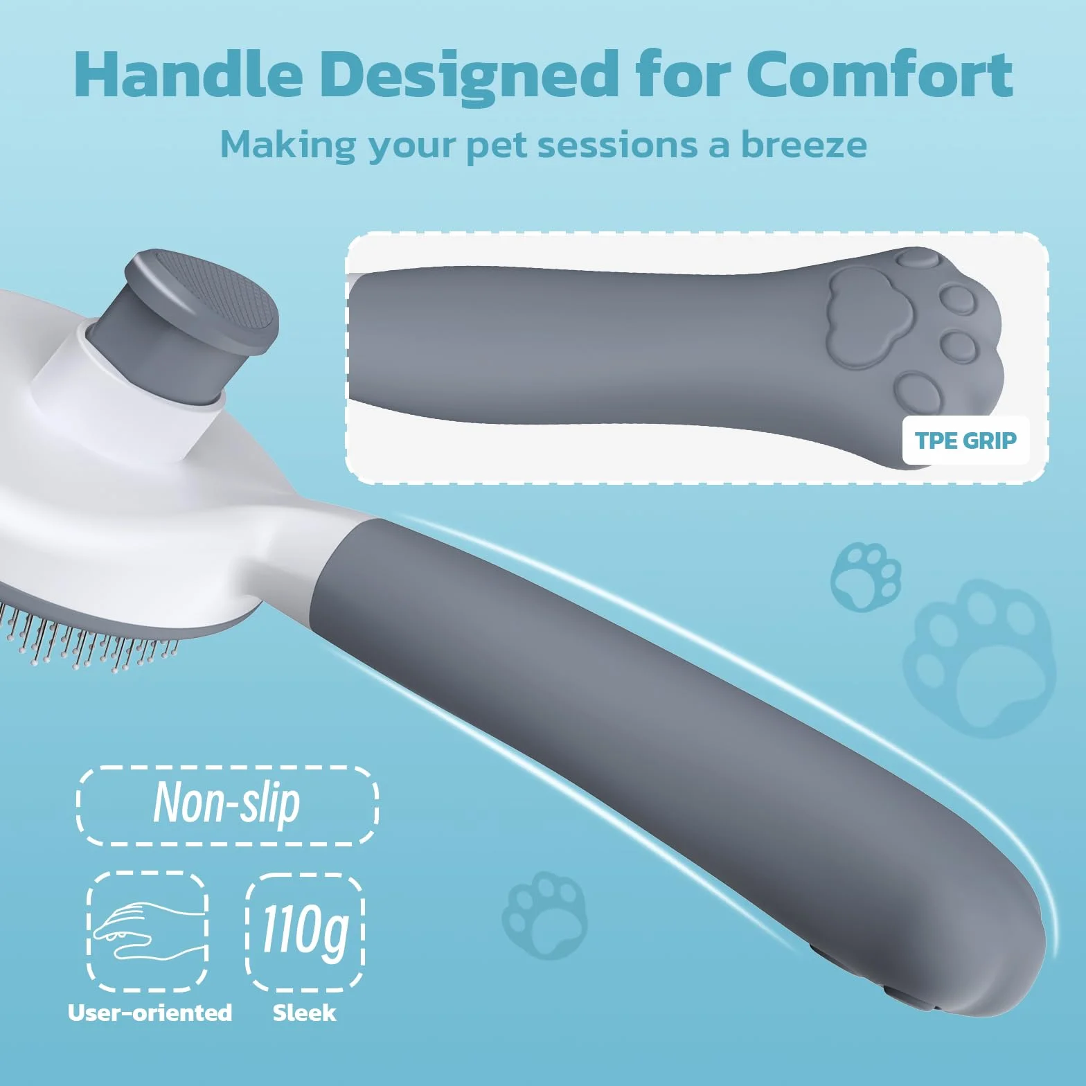 Brosse pour Chien et Chat Zivacate avec Prise Ergonomique, Nettoyage en un Clic, Design Breveté, Accessoire pour Poils Courts et Longs (Gris)