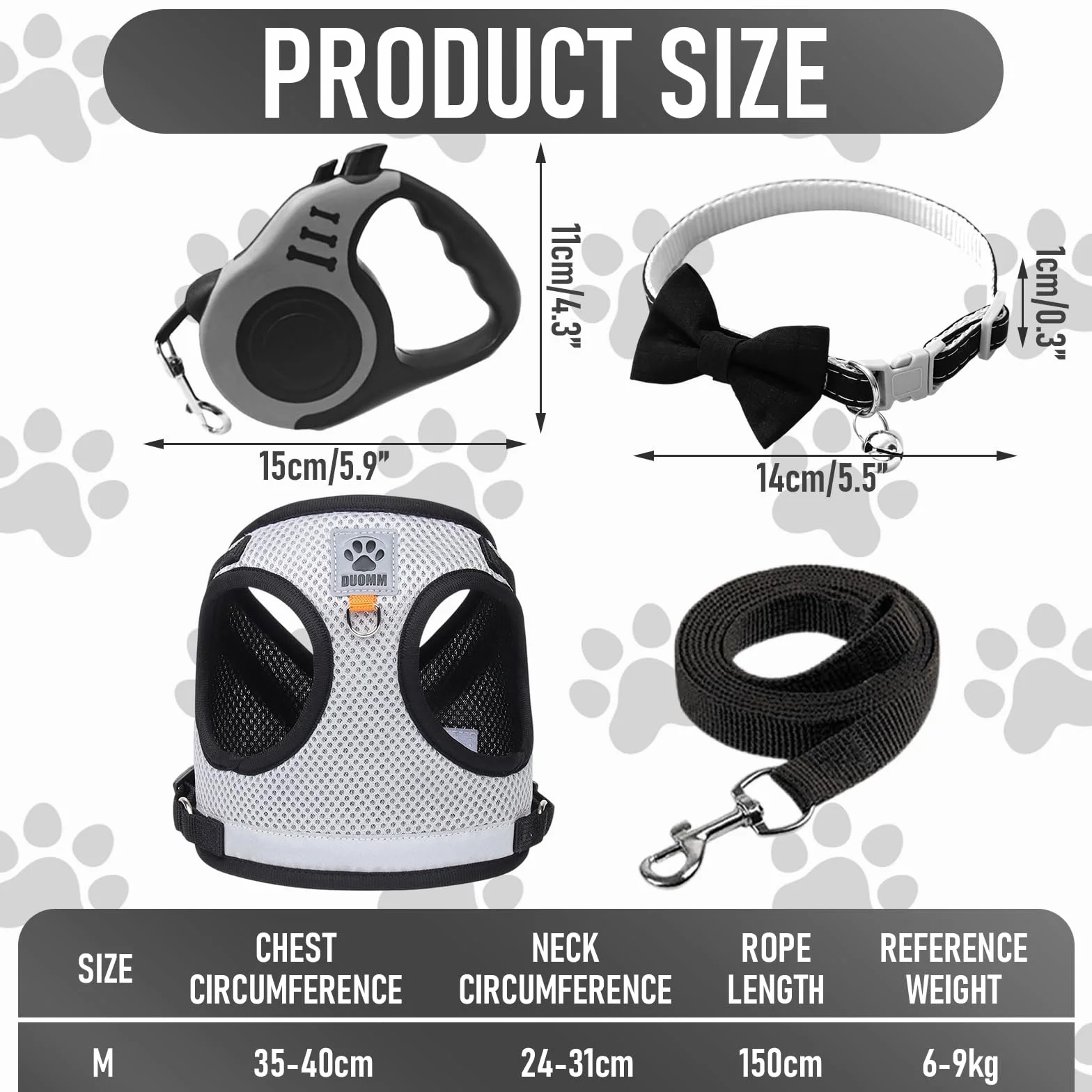 Harnais Chat Anti-Évasion avec Laisse Télescopique 5m, Ensemble pour Chatons et Petits Chiens