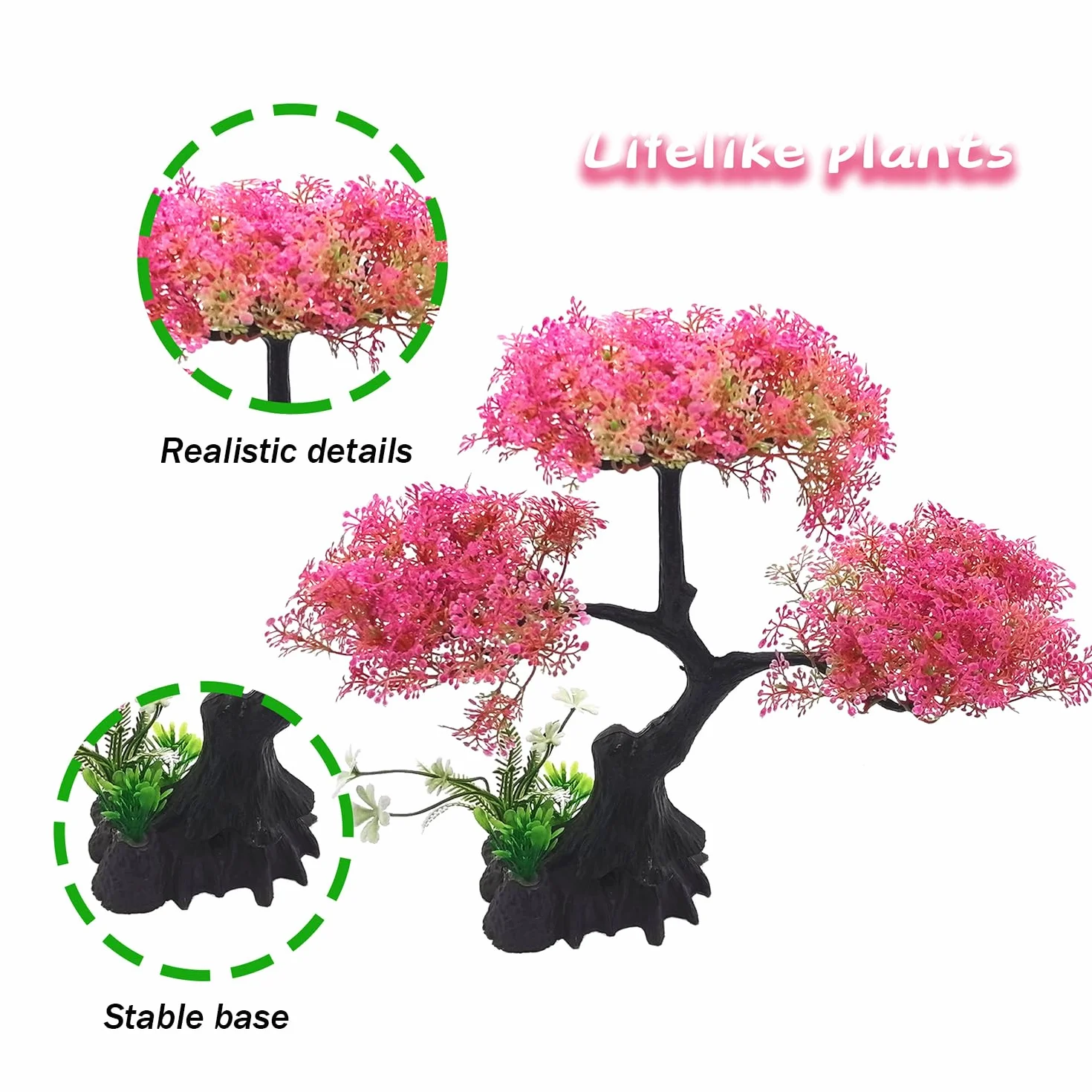 SLOCME Ensemble de décoration pour aquarium cerisier rose 10 pièces plantes artificielles plastique