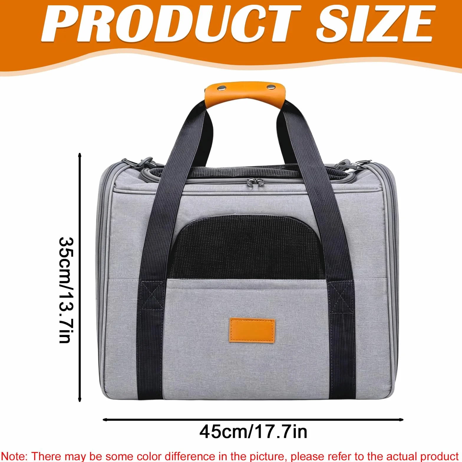 Sac Transport Chat Chien 45x35x32 cm Gris Jusqu'à 6,8 kg avec Gamelle d'eau