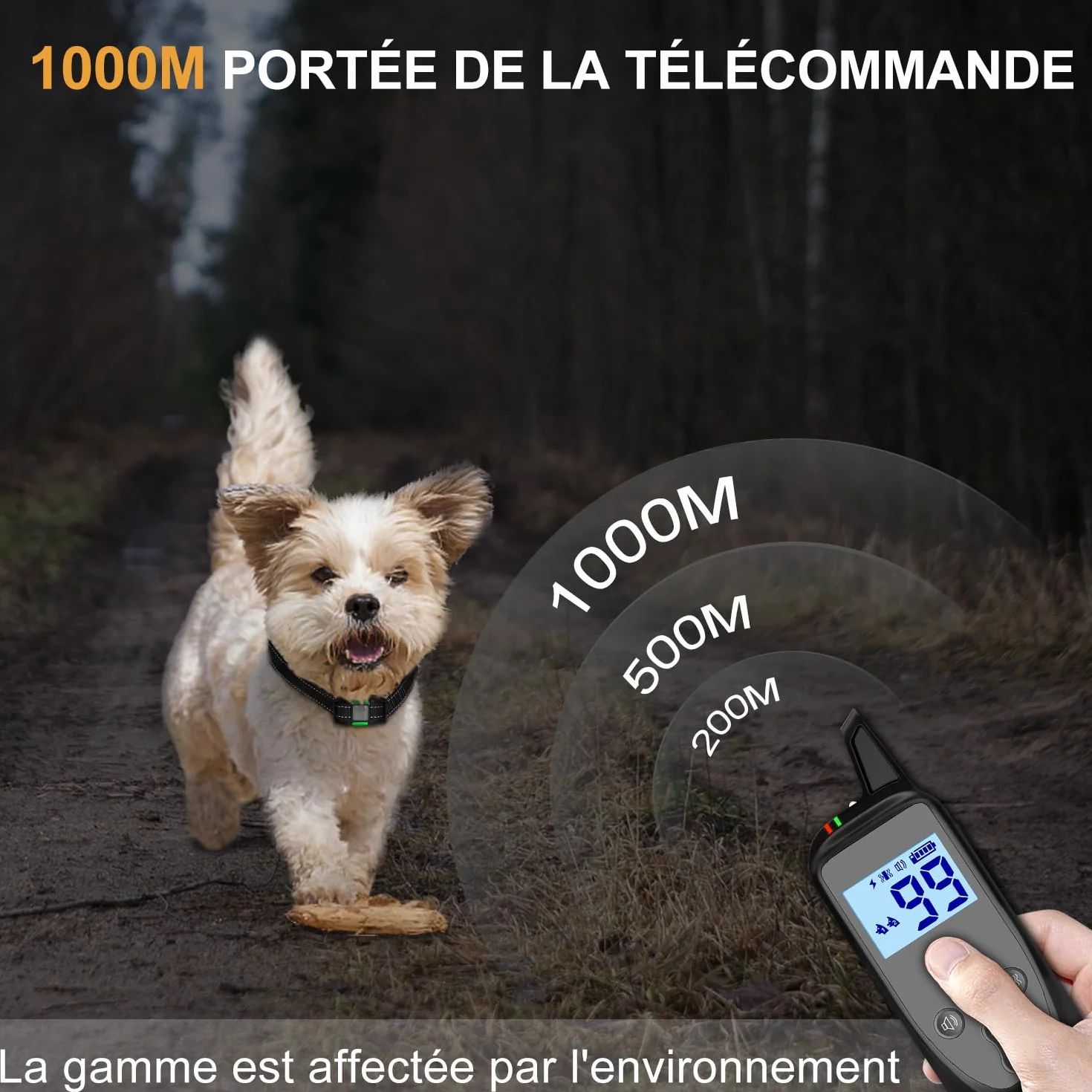 Collier de Dressage pour Chien Télécommande 3 Modes Bip Vibration Choc Portée 1000m Étanche IP67 Réglable 12-65cm Recharge Rapide