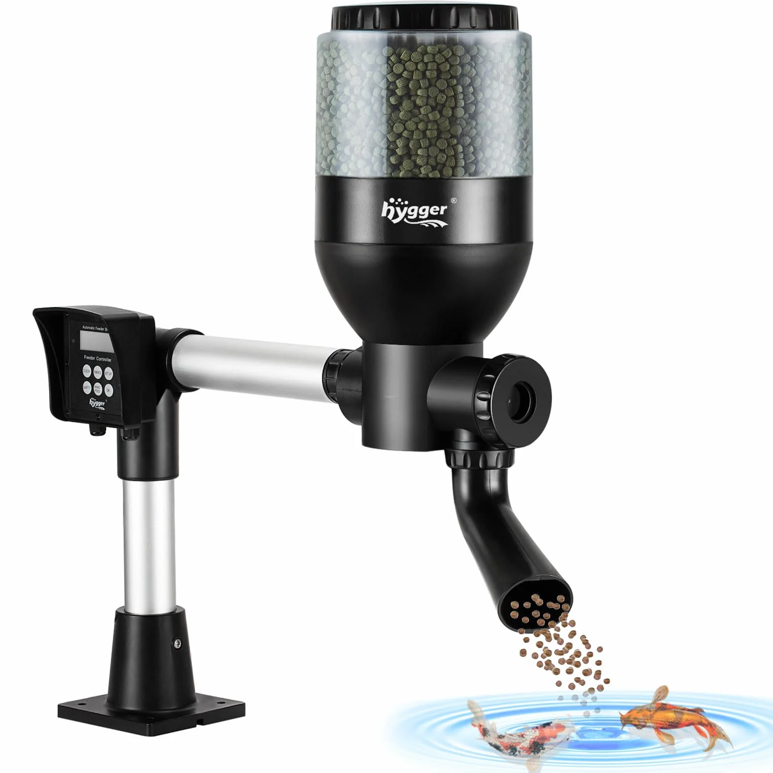 hygger Distributeur Automatique pour étang,Large Programmable Mangeoire Automatique pour Poisson avec LCD Display Controller, 5.5 Liters Pond Fish Feeder Koi Feeder for Weekend Holiday
