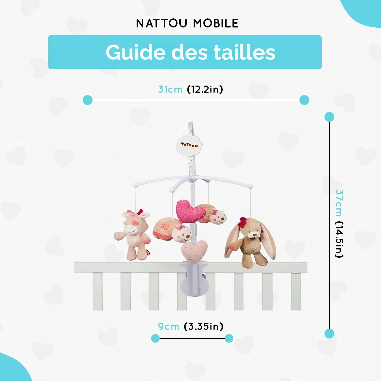 Nattou Mobile avec boîte à musique Nina, Jade et Lili, berceuse souple La-Lu, 48 x 7 x 15 cm, beige/rose/blanc