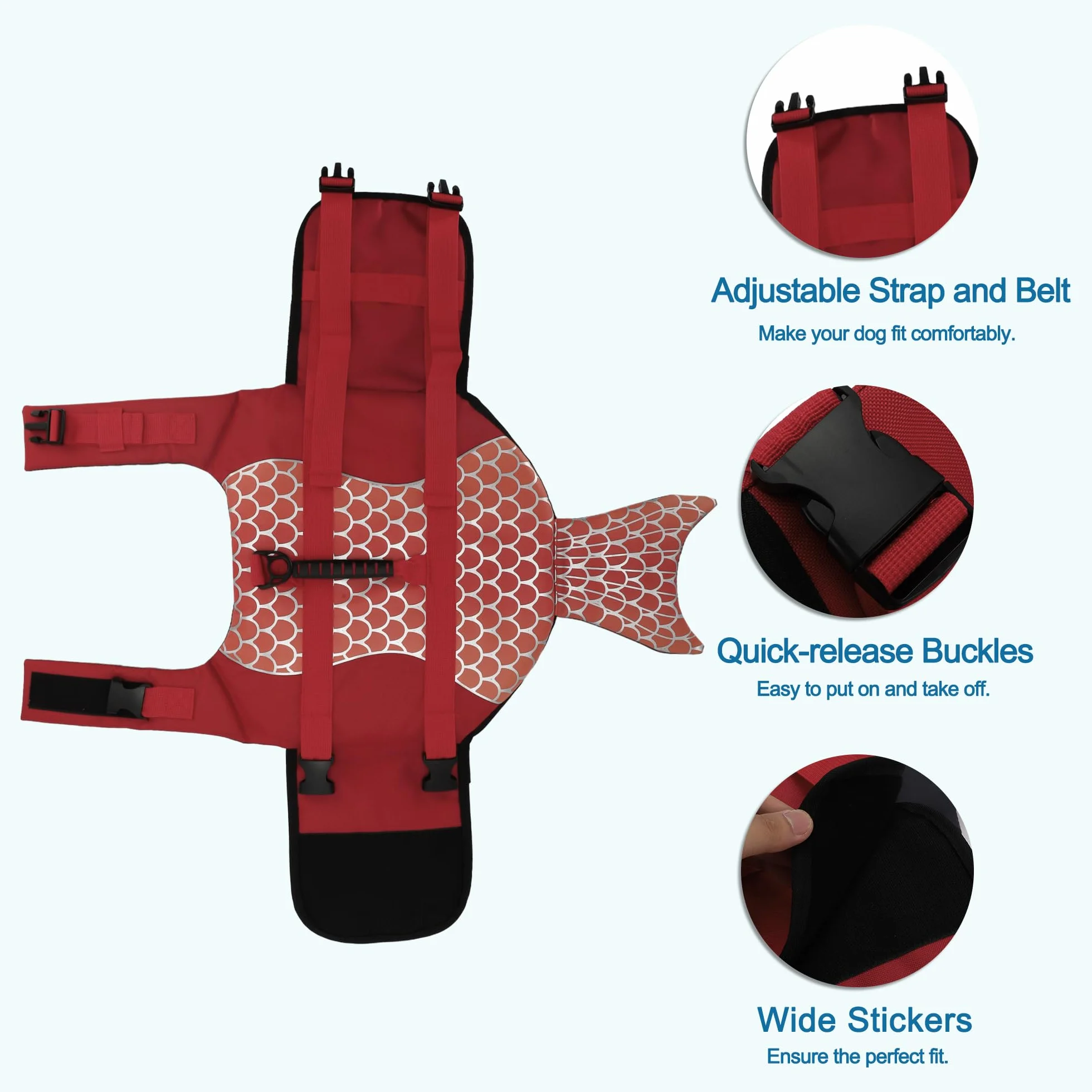 Gilets De Sauvetage pour Chiens Rouge 1pc XL Flottabilité | Oxford 420D, Coton, Pour Natation Et Navigation, Poignée Sauvetage, Bandes Réfléchissantes, Ceinture Réglable, Pour Doglay