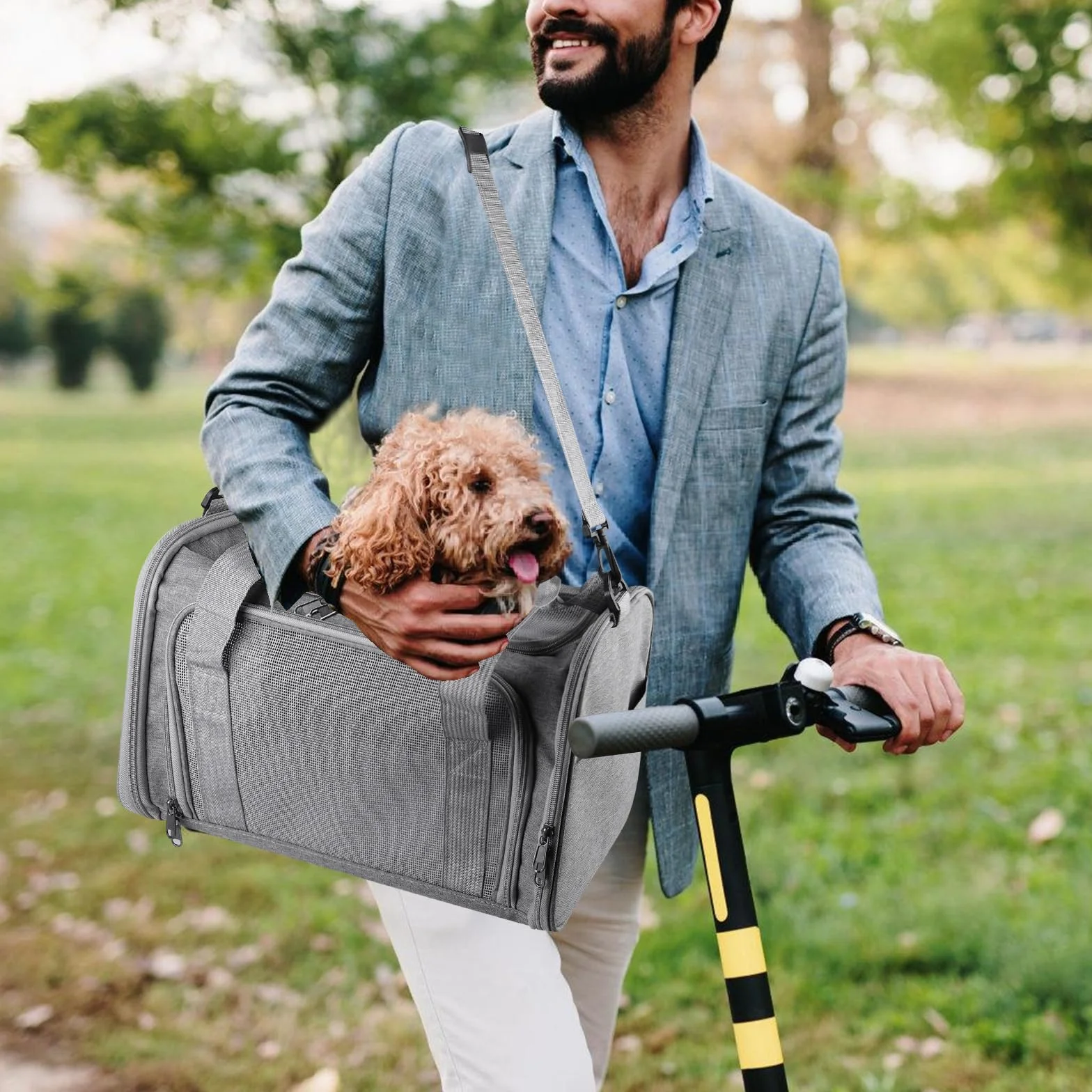 Sac de transport pour chat WANDGU pliable et respirant jusqu'à 7 kg avec laisse et bandoulière
