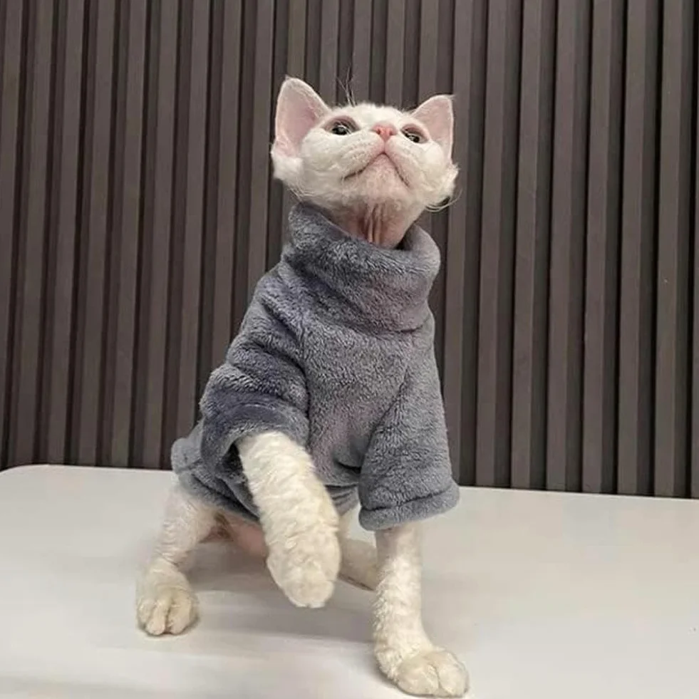 Manteau d'hiver pour chat Sphinx à capuche épais double face velours XS