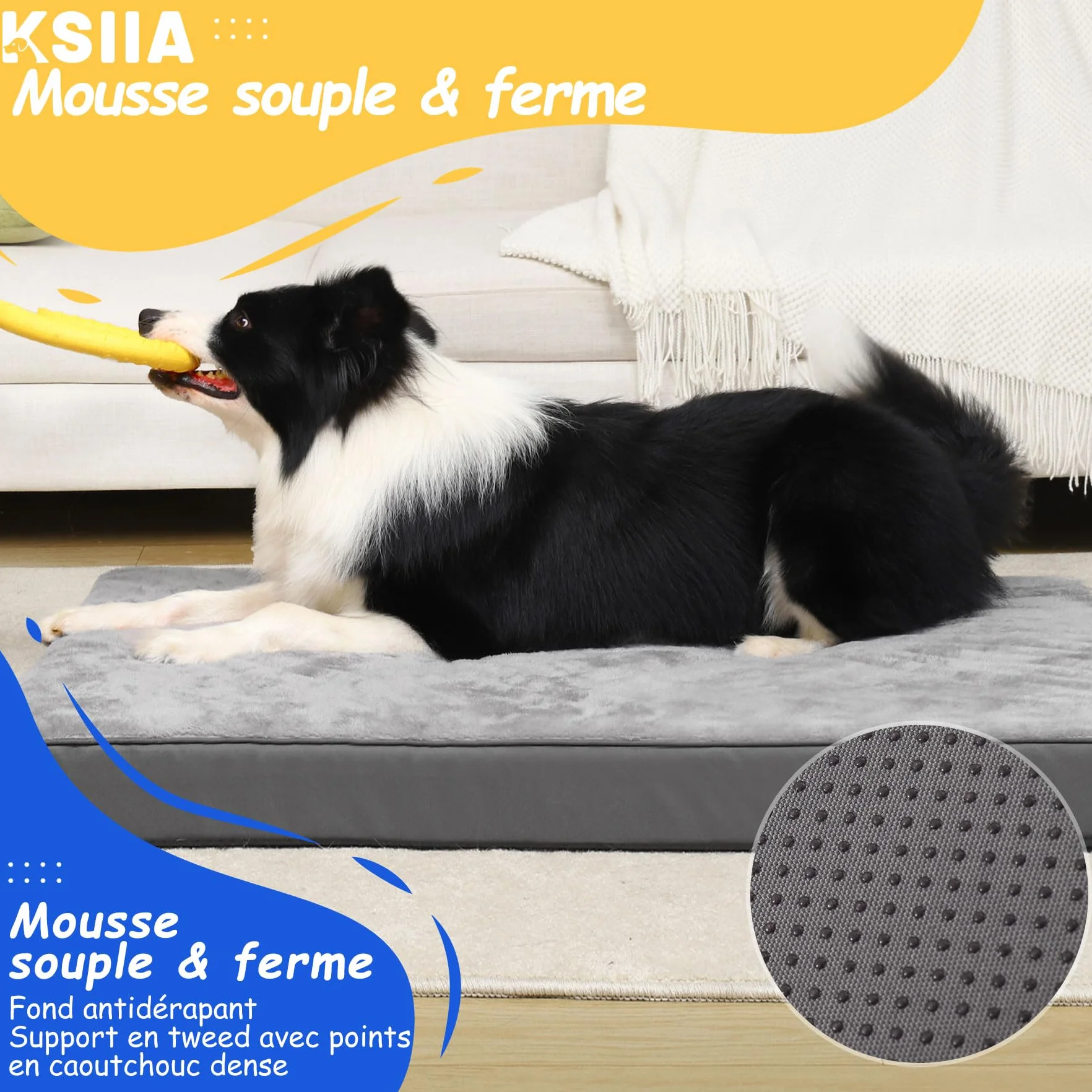 Panier Grande Taille 88x55cm Coussin Dehoussable Chien Lit Orthopédique Tapis Matelas Housse Amovible Lavable Fond Antidérapant Gris Foncé