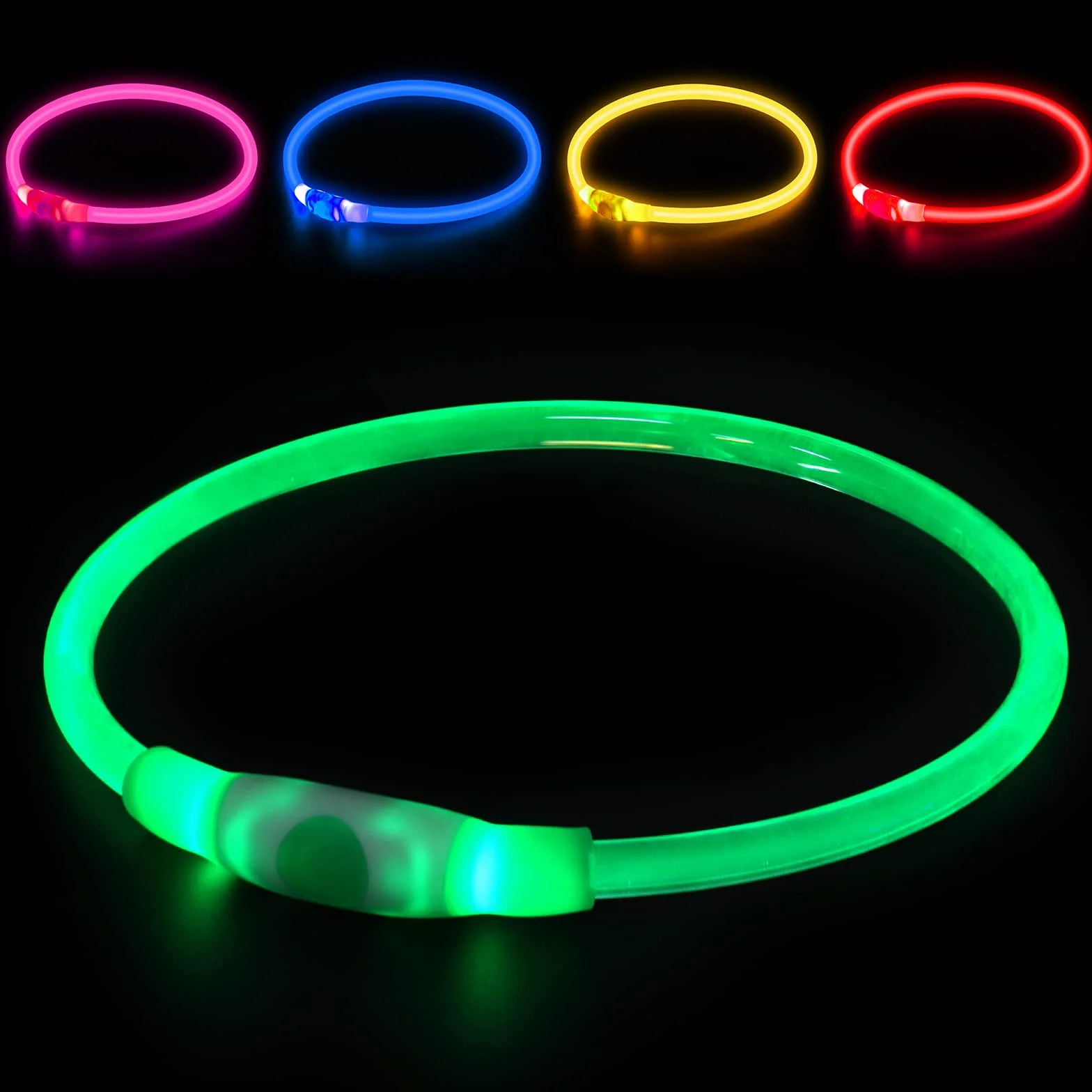 Collier lumineux à LED pour chien rechargeable USB longueur réglable étanche 3 modes vert
