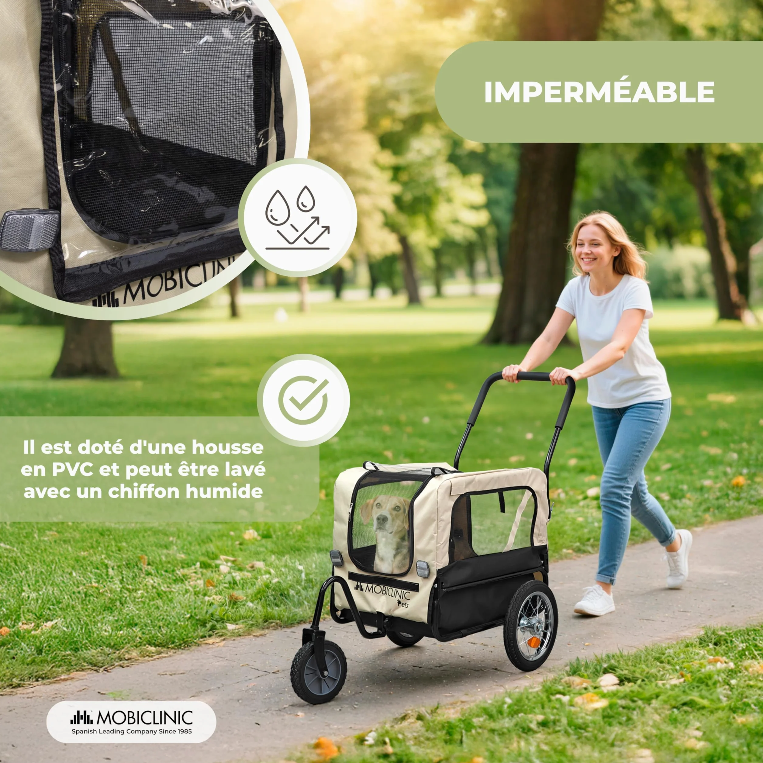 Mobiclinic® Remorque Vélo pour Chien 2 en 1, Jusqu'à 40 kg, Tissu Oxford 600D, 123x67x100 cm