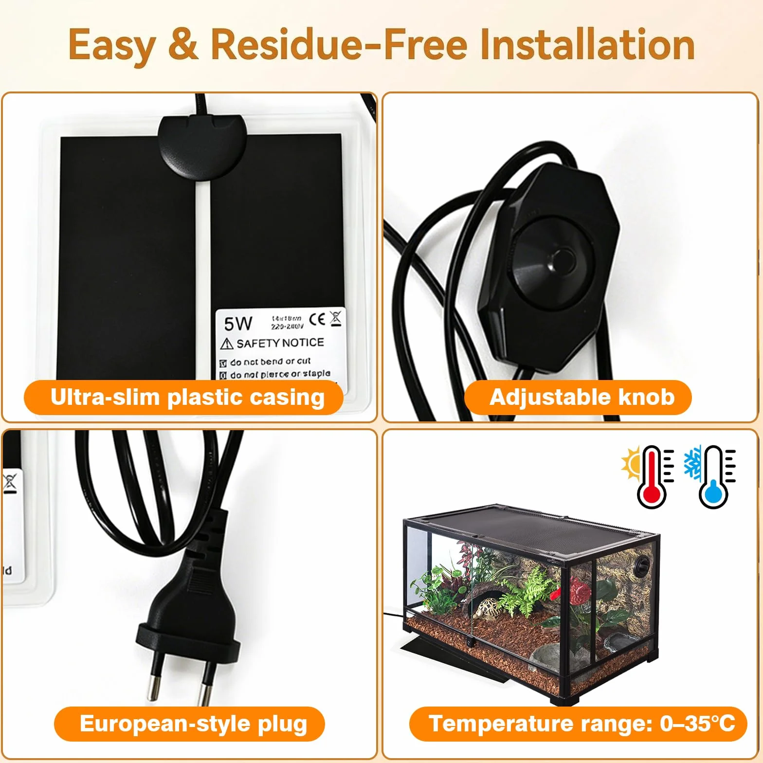 Tapis Chauffant Reptiles 14W 28x28cm Coussin Chauffant Terrarium avec Contrôle Température Réglable