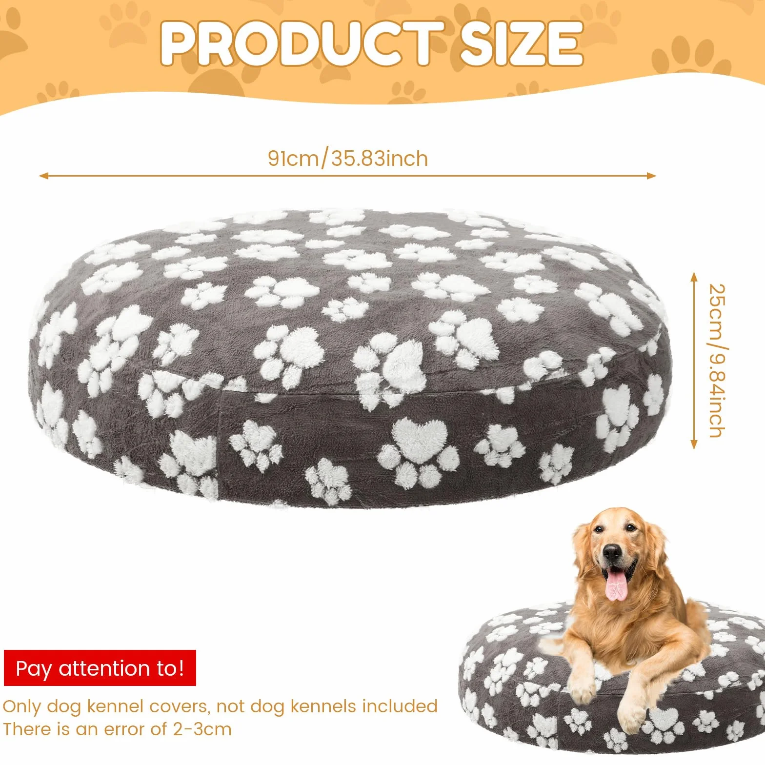 Housse de lit ronde pour chien molleton coton imperméable double face gris foncé 91 cm