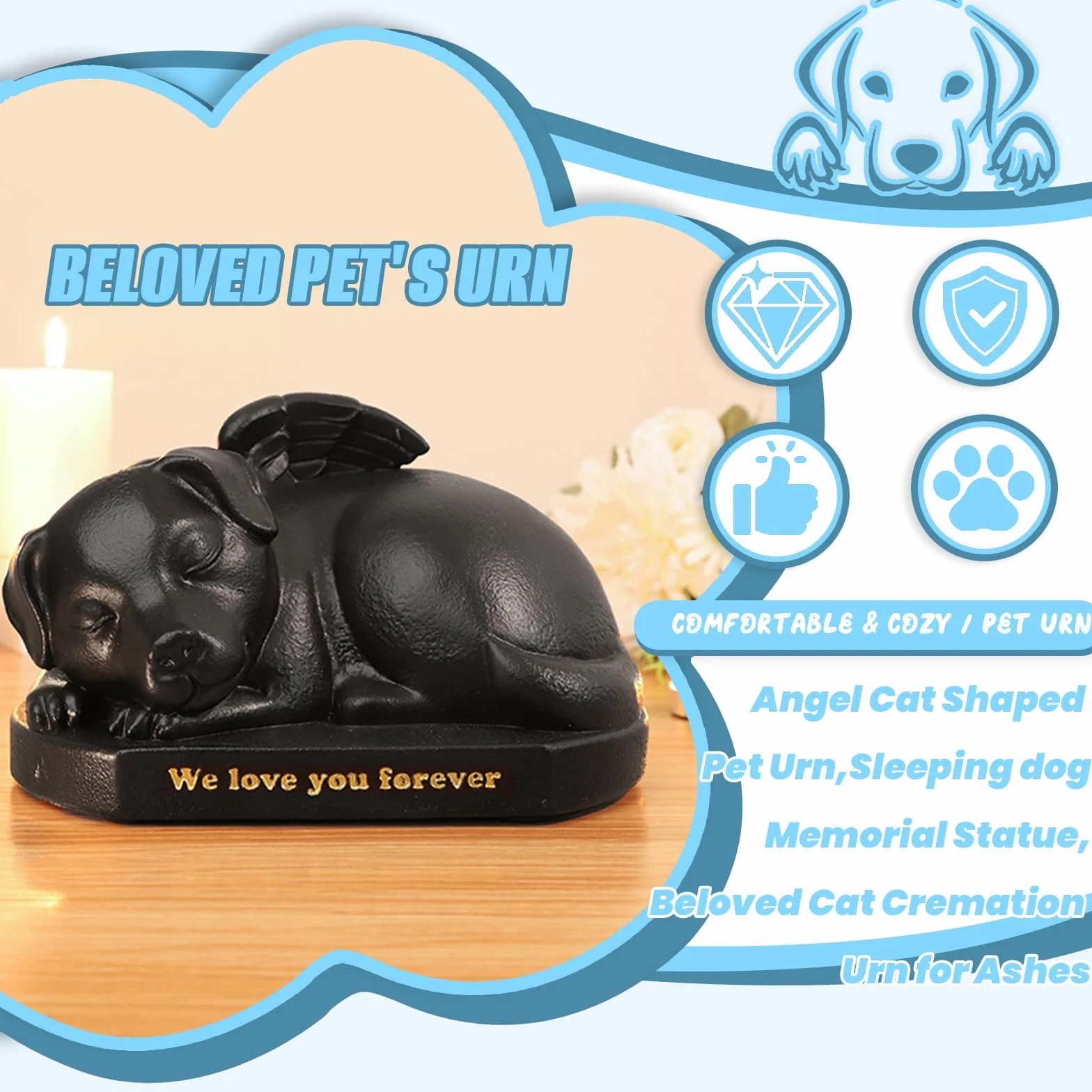 Urne Funéraire Animaux de Compagnie Résine 18 x 14 x 11 cm Noir Chien