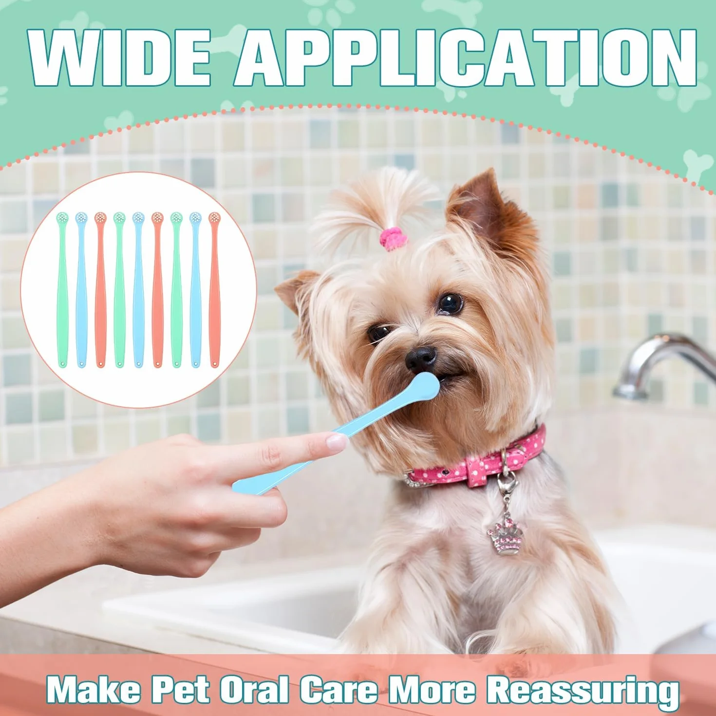 Lot De 9 Brosses à Dents Pour Chien, Brosse à Dents Pour Chat Kit de Nettoyage en Profondeur Portable Fournitures Soins Dentaires Pour Chiot Mini Tête Souple Réduit Tartre Nettoyage de la Bouche