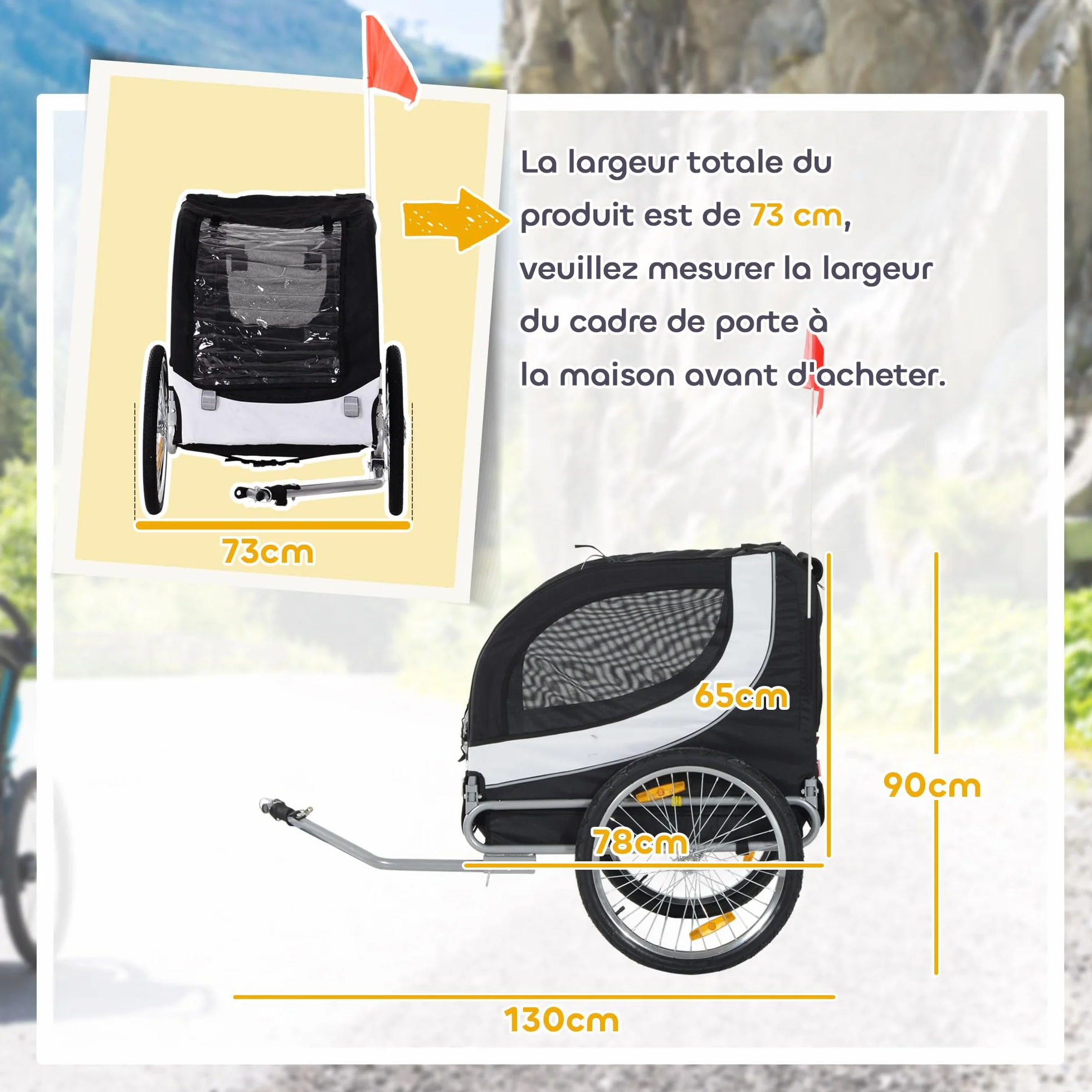 HOMCOM Remorque Velo pour Chien avec Drapeau et 8 Reflecteurs