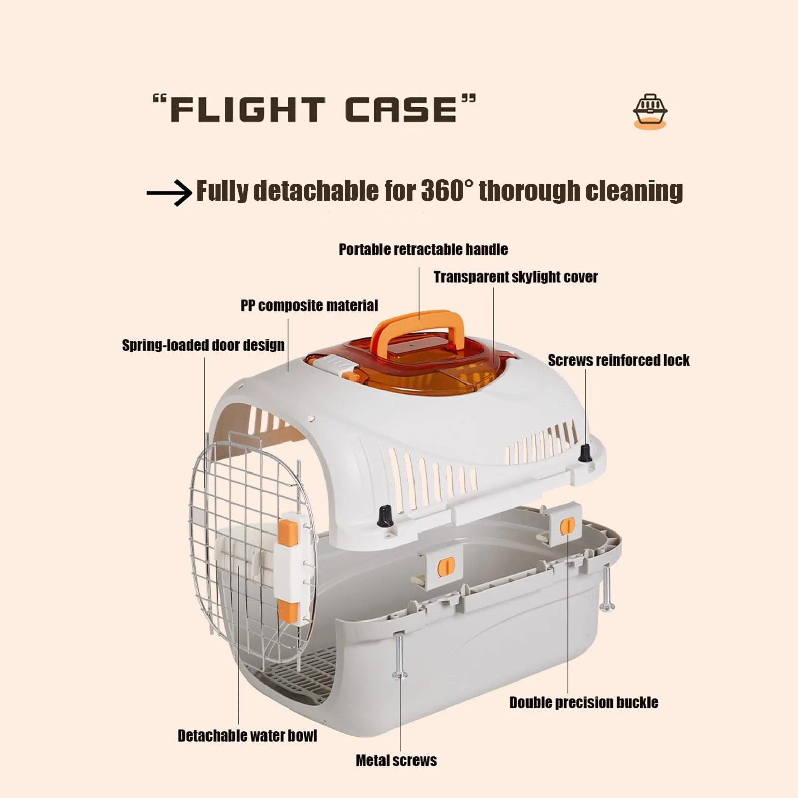 Cage de Transport pour Voiture Approuvée par les Compagnies Aériennes pour Chats et Petits Chiens avec Bol d'Eau et Coussin Blanc