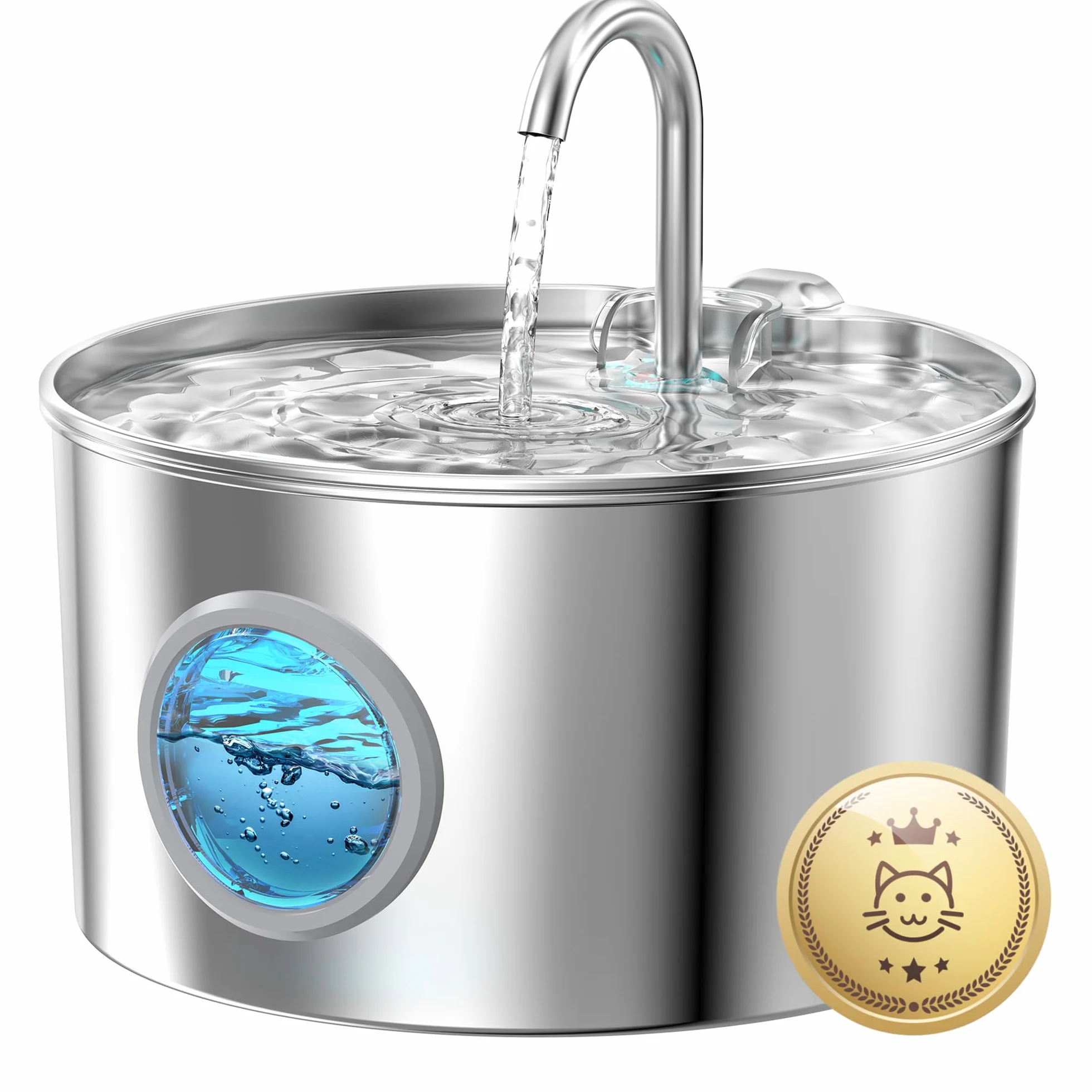 Fontaine à Eau pour Chat Automatique INOX 2,2L avec Filtre - Silencieux Distributeur Eau Chats
