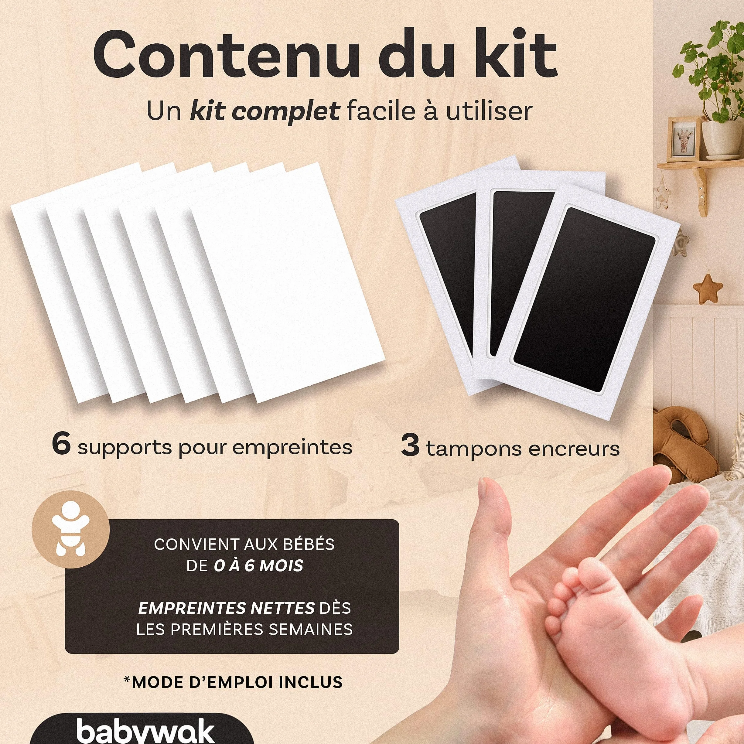 Kit Empreinte Bébé Tampon Encre Clean Touch Souvenir Naissance Cadeau Baby Shower Empreinte Main Pied Nouveau-né 0-6 mois
