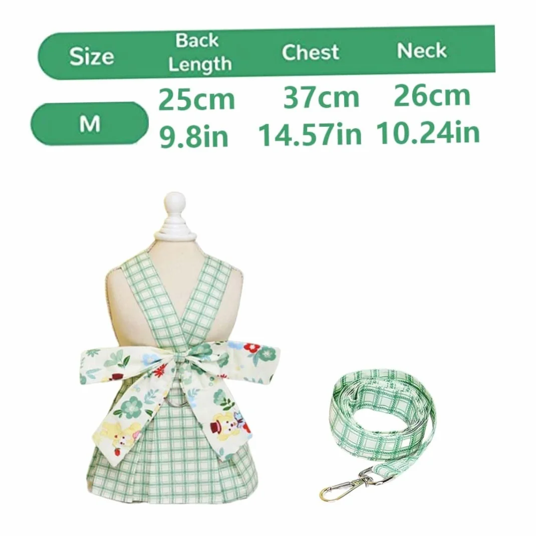 Robe à Carreaux pour Chien avec Harnais et Laisse, Jupe d'Été pour Petits et Moyens Chiens